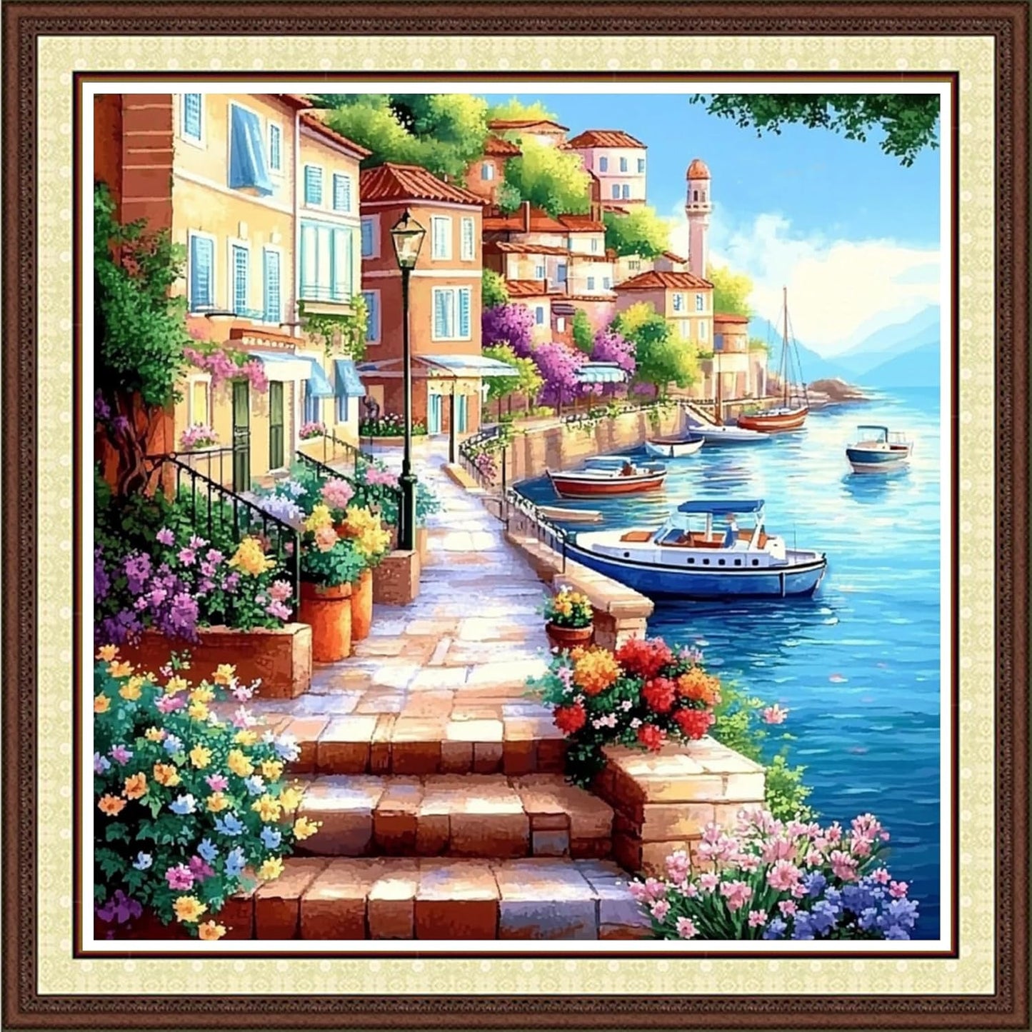 Findvoor Counted Cross Stitch Kits for Adults Full Range of Cross Stitching Embroidery Unprinted Pattern for Beginners, 11CT Needlepoint Kit Patterns Embroidery Kits-Seaside Scenery 18x18 inch