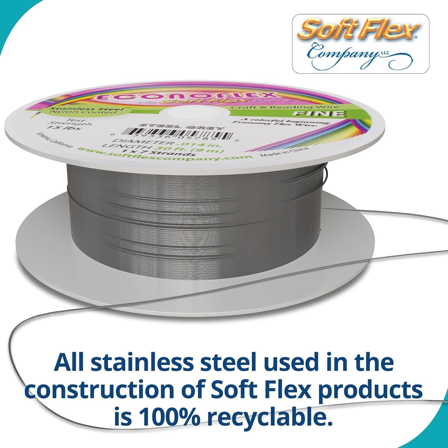 Soft Flex Econoflex Hobby Beading Wire - Fine Gauge 0.014-30 Feet No Lead Crafting Wire