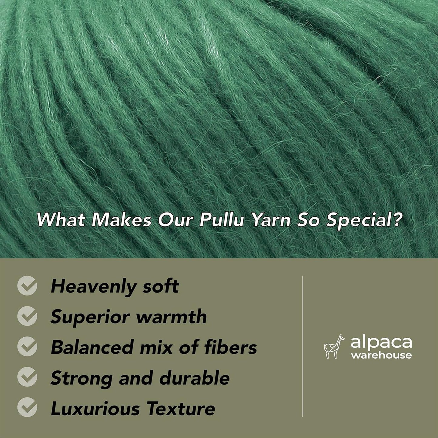 Pullu - Baby Alpaca Merino Wool Yarn Set of 3 Skeins (150 Grams) Worsted Weight - Sourced Directly from Peru - Heavenly Soft and Perfect for Knitting and Crocheting (Christmas Green)