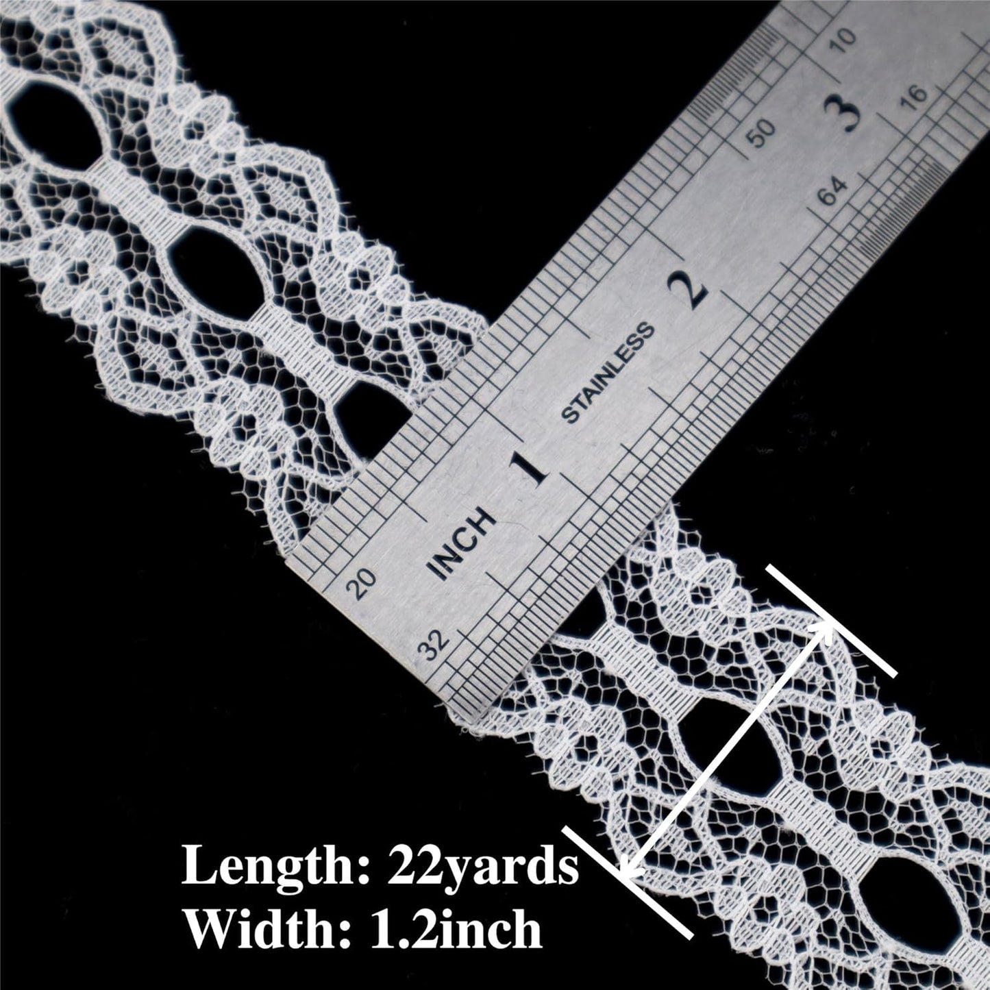 Lace Trim Ribbon White Sewing Lace Ribbon for Crafts Bridal Wedding Decorations, Bouquet and Gift Packaging (1.2Inch, 22 Yards)