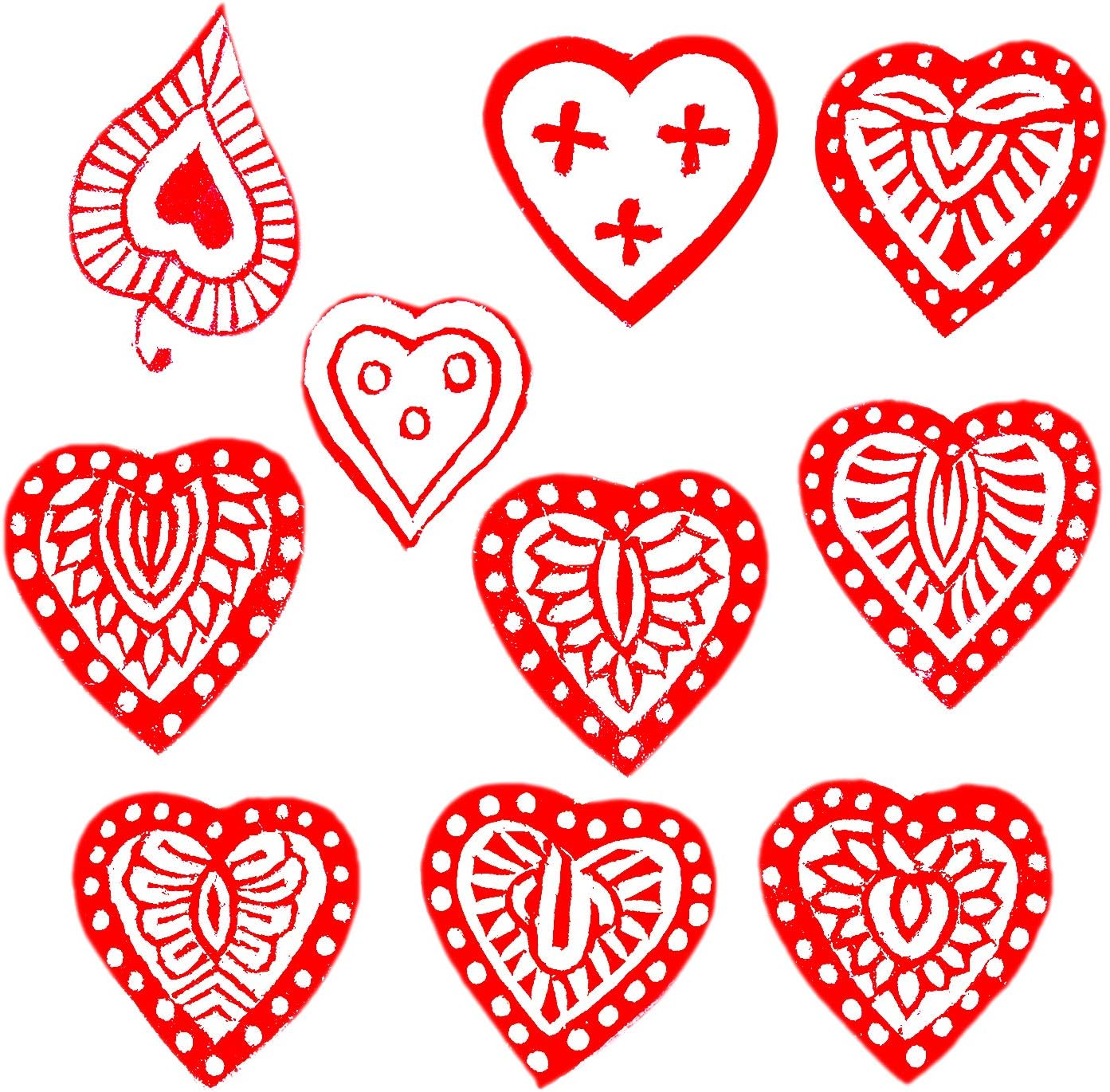 Royal Kraft Heart Wooden Printing Stamps (Set of 10) - DIY Henna Fabric Textile Paper Clay Pottery Blocks Htag2170