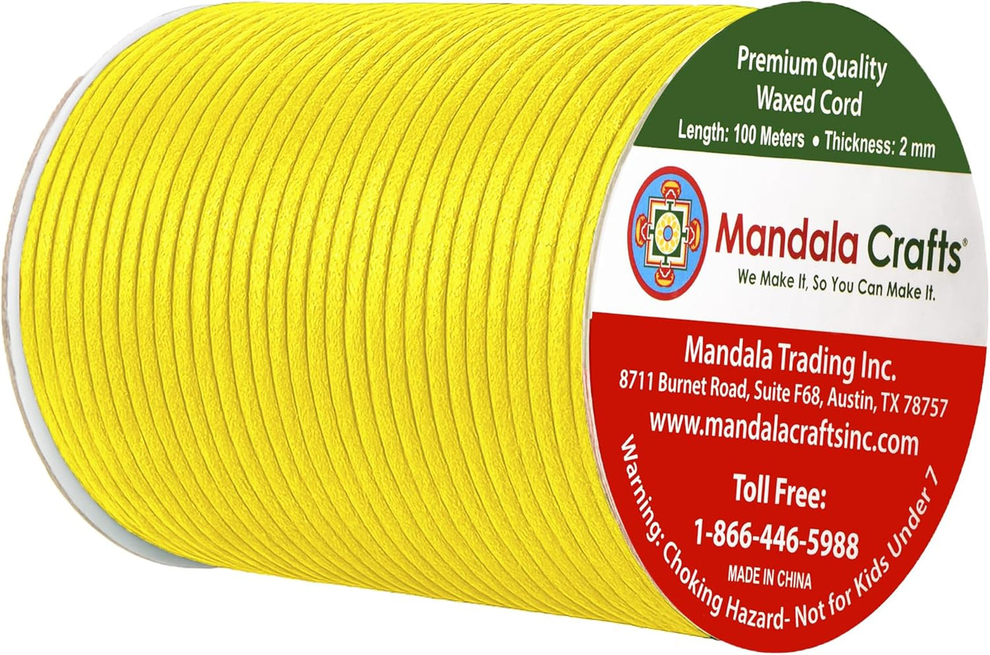 Mandala Crafts 2mm 109 Yards Yellow Cotton Waxed Cord for Jewelry Making Bracelet Cord Waxed String - Beading String Thread Jewelry Cords for Necklaces String
