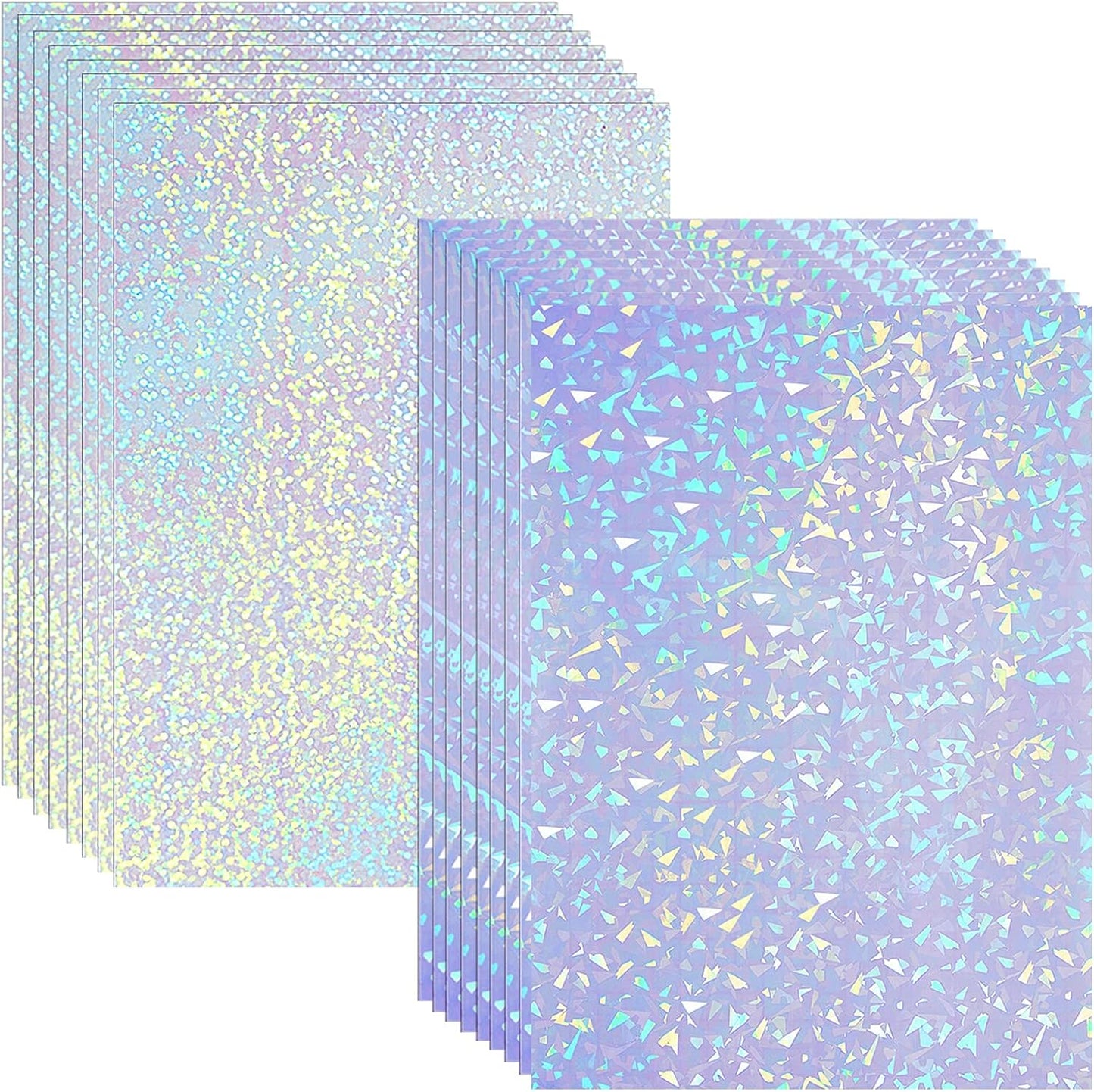 36 Sheets Holographic Sticker Paper Clear A4 Vinyl Sticker Paper Self Adhesive Waterproof Transparent Film Gem Rainbow Star Patterns, 11.7 x 8.3 Inch (Gem, Dot)