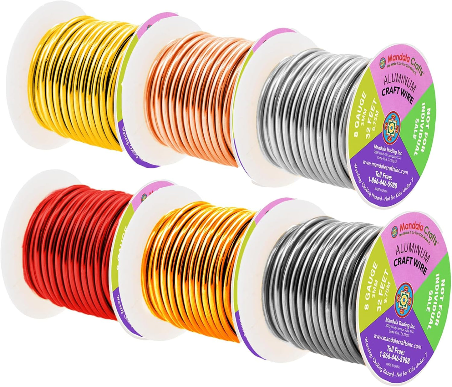 Mandala Crafts 8 Gauge Anodized Aluminum Craft Wire for Jewelry Making - 120 FT Colored Flexible Silver Copper Light Gold Gray Gold Red Wire - Bendable for Bonsai Armature Crafting Sculpting