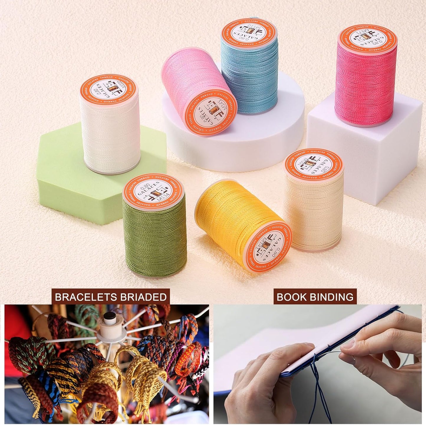 uxcell Round Leather Sewing Waxed Thread, 55m / 60 Yards Polyester Wax String, 0.80mm Wax Stitching Cord for Leather Crafts, Bookbinding, Bracelets Braided, Light Purple, 2pcs