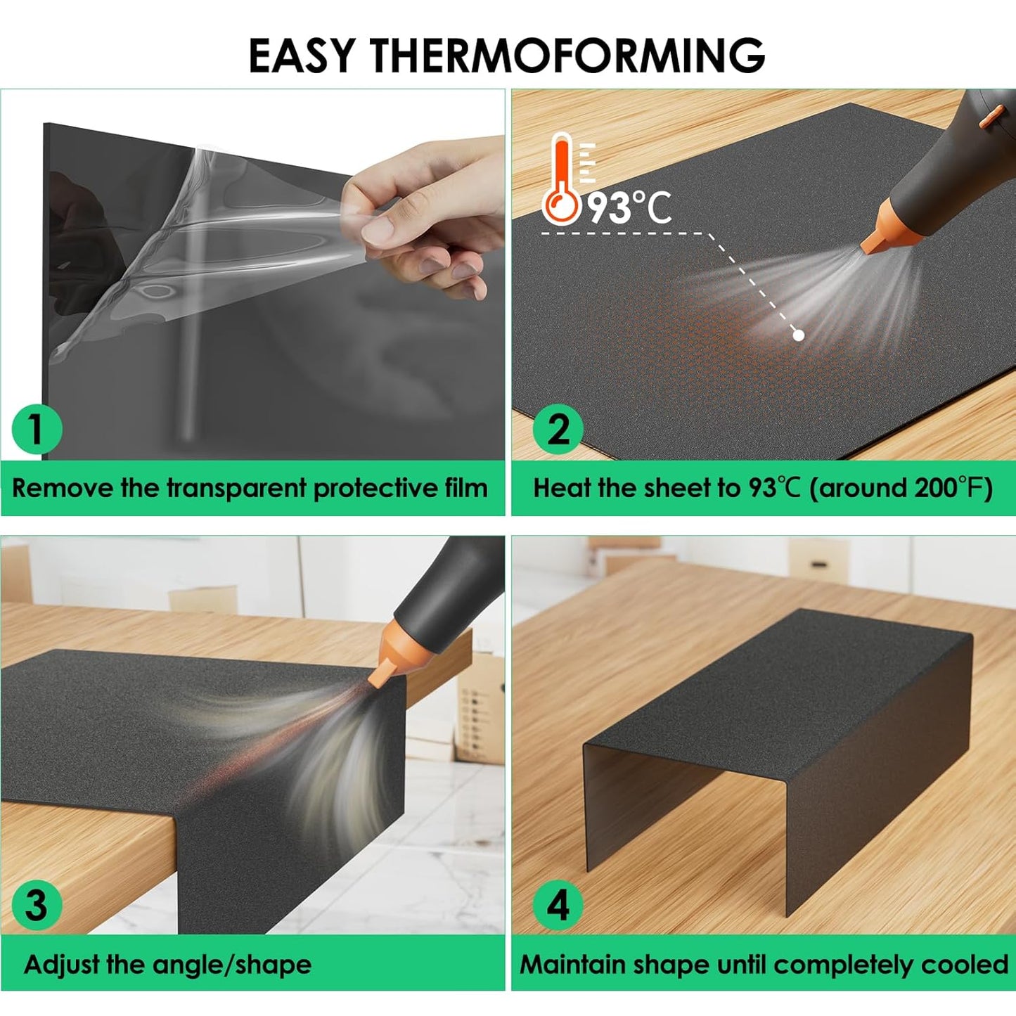 ABS Plastic Sheet 1/16" x 16" x 12", 2 Pack Black Rigid Thermoplastic Board for Crafts, DIY Projects, Dual-Surface (Textured & Smooth)