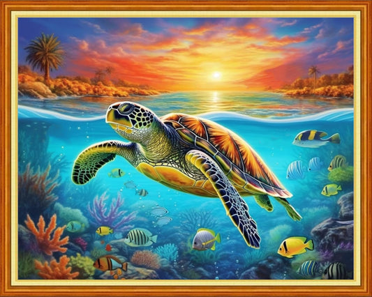 Joyhoor Cross Stitch Kits for Beginners Stamped Cross-Stitch Supplies Needlework preprint Embroidery Kits for Adults DIY Needlepoint Kits Embroidery Patterns 11CT-Millennium Turtle 16x20 inchs