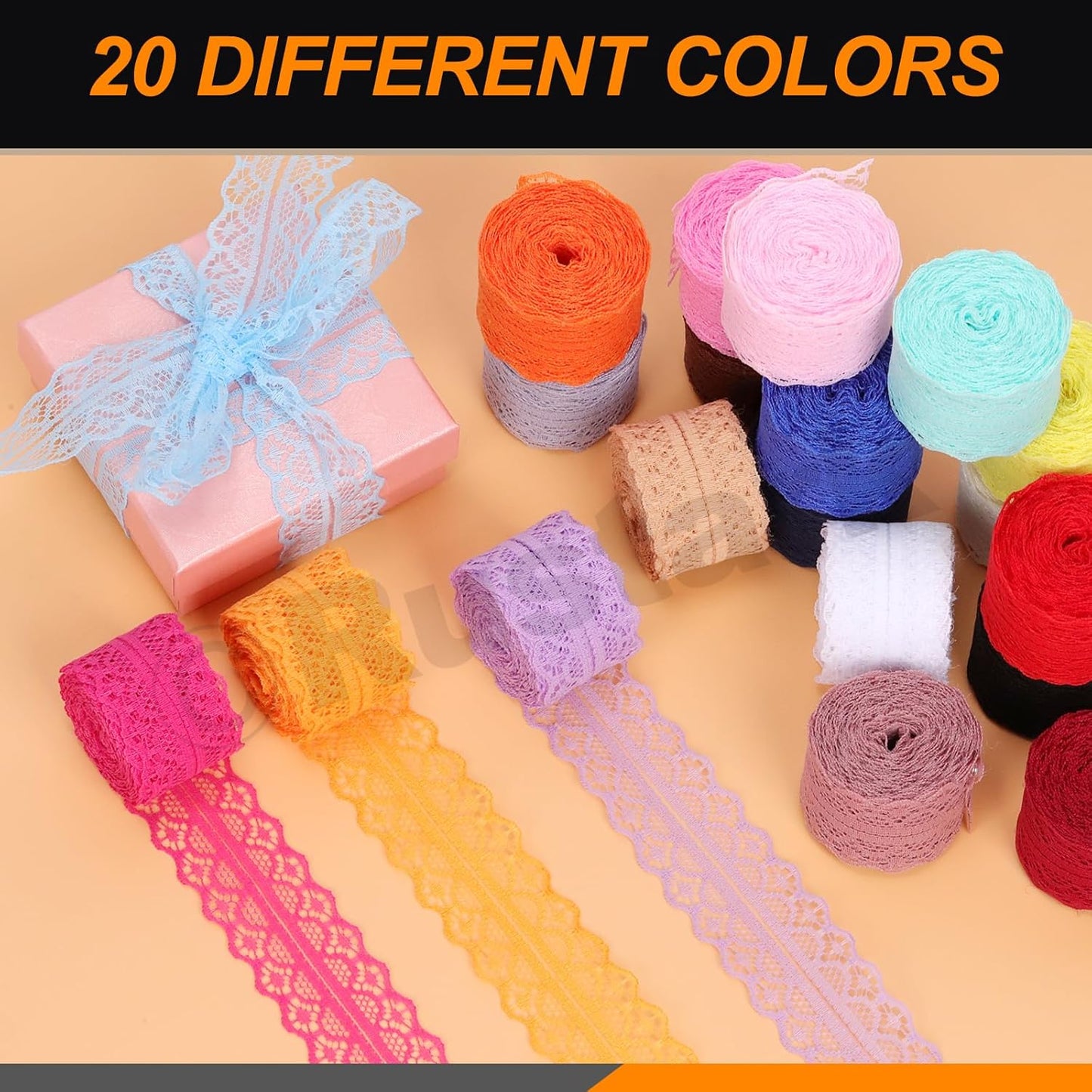 20Pcs 1.18Inch/3CM Wide Colorful Lace Ribbon Floral Lace Ribbon Trim Fabric Sewing Vintage Trims Laces for Craft Sewing Making Gift Wrapping Wedding Decorations