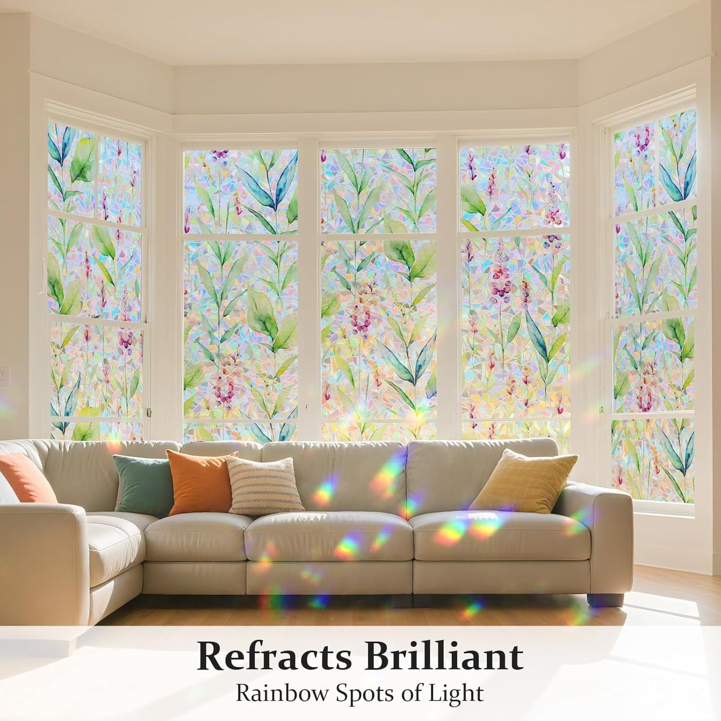 Donox Decorative Window Privacy Film, 3D Floral Stained Glass Window Film Static Cling Rainbow Privacy Sticker for Glass Door Heat Control Anti UV, No Adhesive (Gladiolus,23.6 x 157.4 inches)