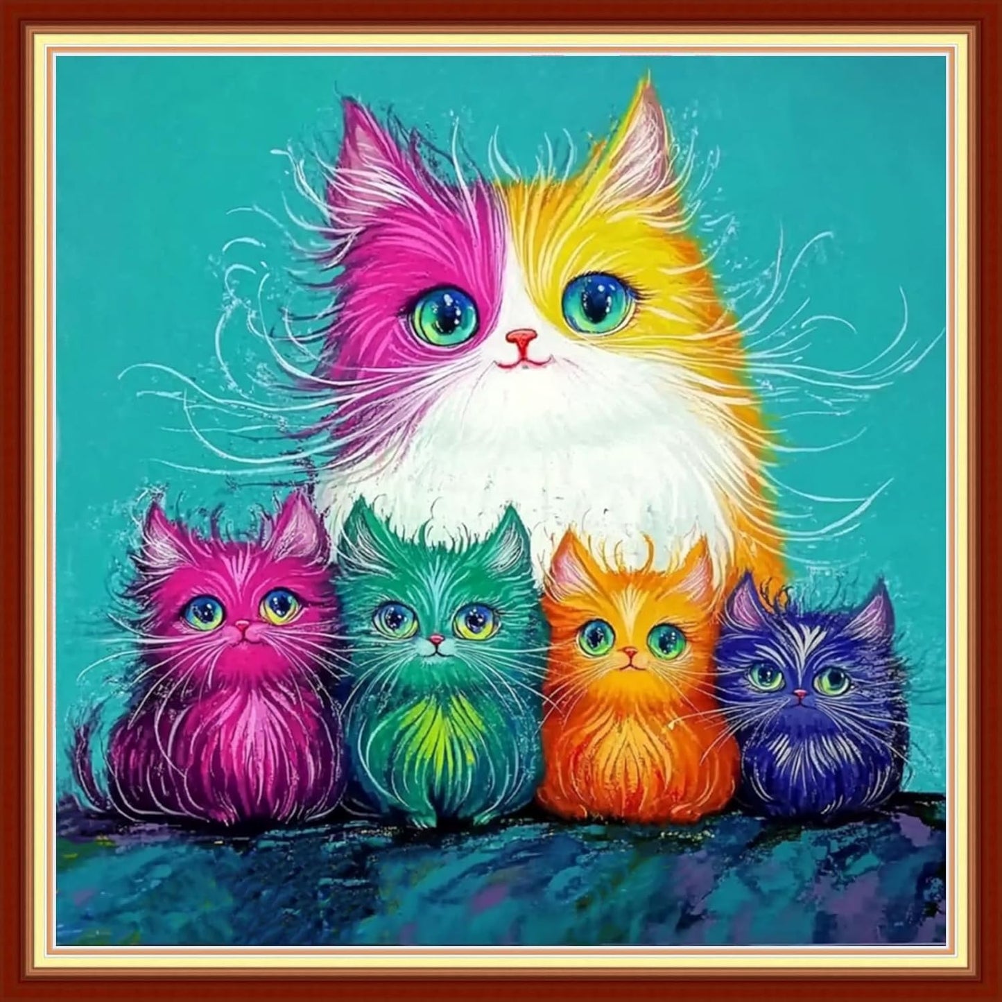 Foxhool Beginners Cross Stitch Kits Stamped Full Range of Embroidery Kits for Adults DIY Cross Stitches kit Embroidery Patterns for Needlepoint kit-Colorful Cat Family 18x18 inch