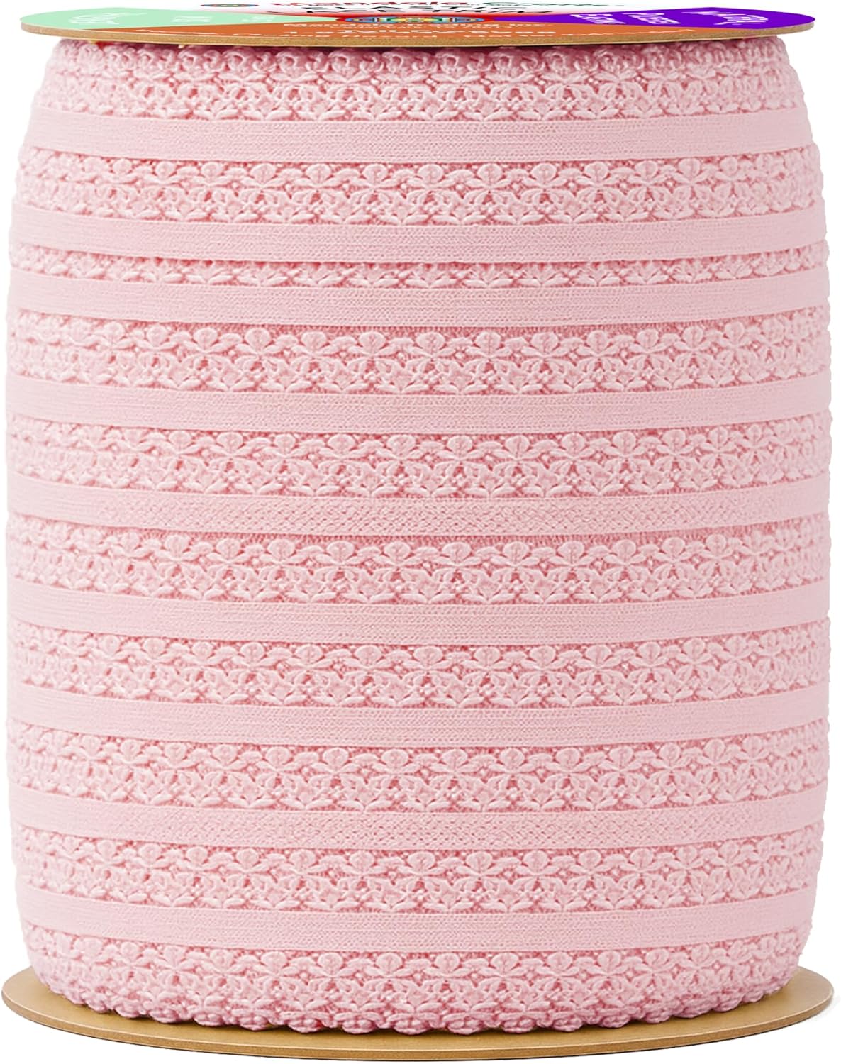 Mandala Crafts Blush Stretch Lace Soft Elastic Trim Roll - 55 Yards 1 Inch Wide Stretchy Frilly Picot Ribbon for Sewing Lingerie, Headbands, Underwear, and Crafts