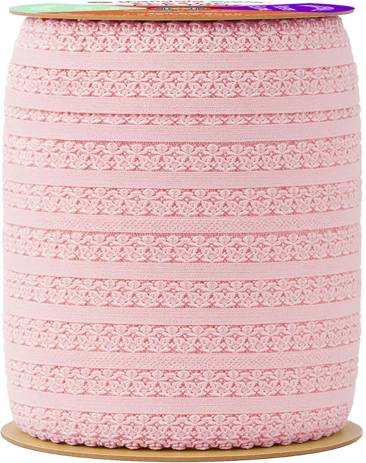 Mandala Crafts Blush Stretch Lace Soft Elastic Trim Roll - 55 Yards 1 Inch Wide Stretchy Frilly Picot Ribbon for Sewing Lingerie, Headbands, Underwear, and Crafts