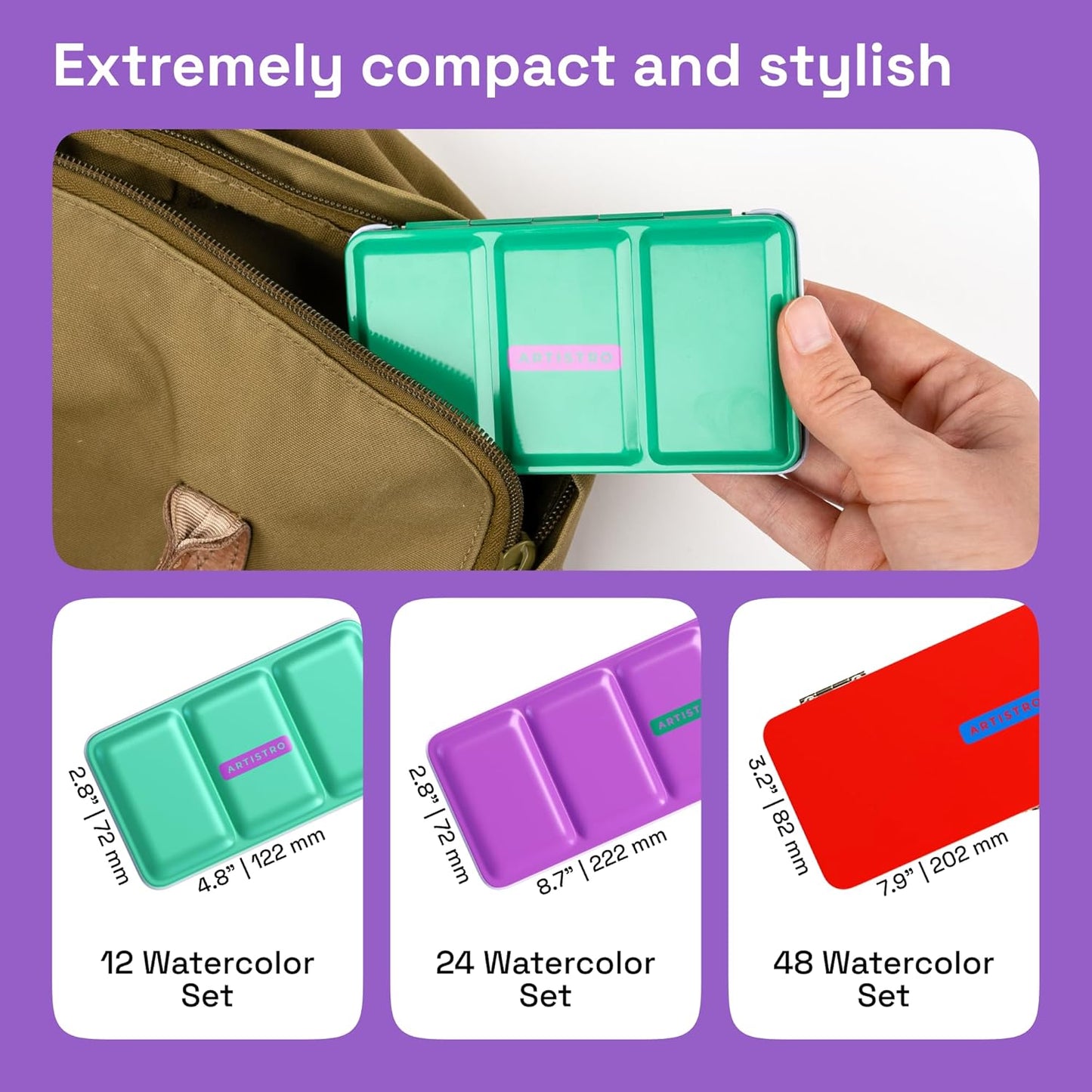 ARTISTRO Watercolor Paint Set in 12 Colors - Travel Watercolor Set with Metal Case & Bright Watercolors - Portable Set for Beginners & Amateur Artists