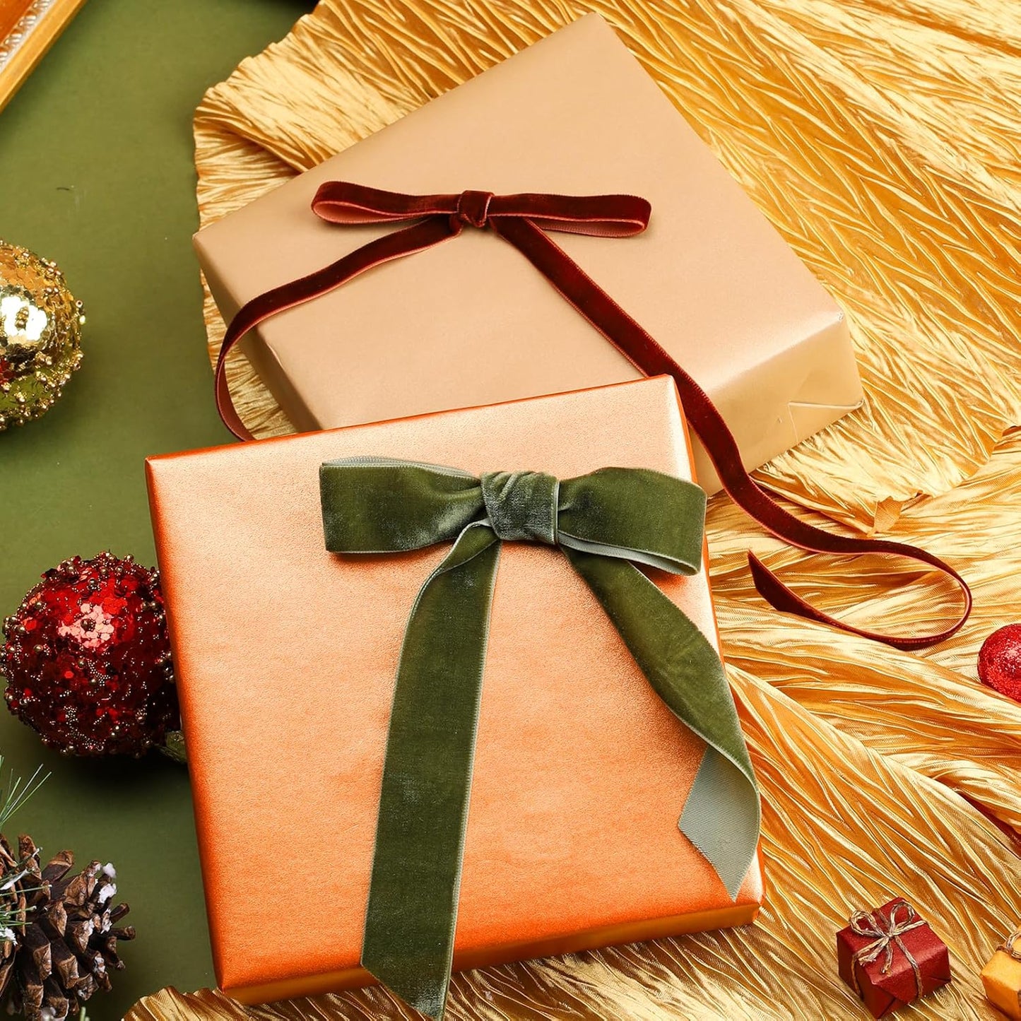 LaRibbons Thin Velvet Ribbon 3/8 Inch x 25 Yards, Burgundy Velvet Ribbon for Christmas Tree, Gift Wrapping, Wreath Bow, Outdoor Decoration