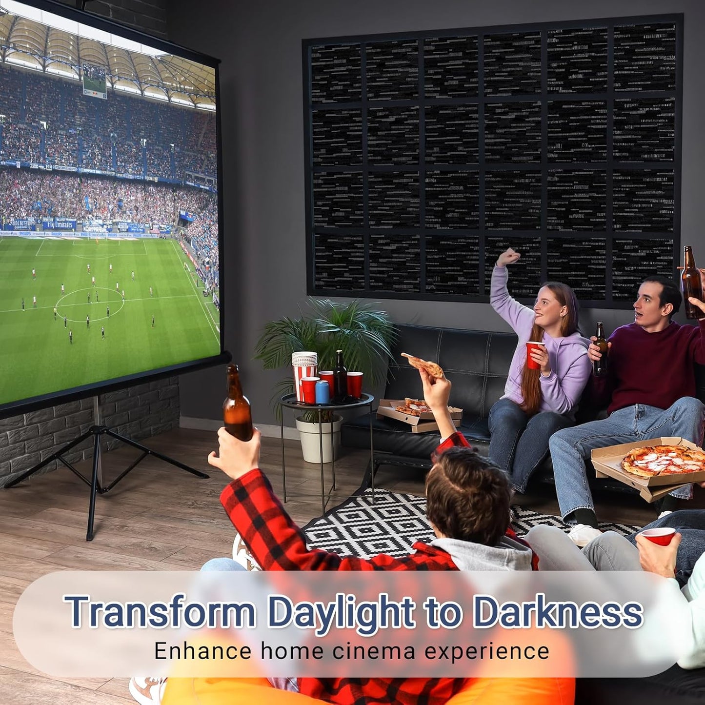 Haton Blackout Window Film, Black Out Window Cover, Sun Light Blocking Frosted Privacy for Glass Door, Heat Control Room Darkening Tint for Home Day Sleep, Non-Adhesive, Black 35.4" x 78.7"