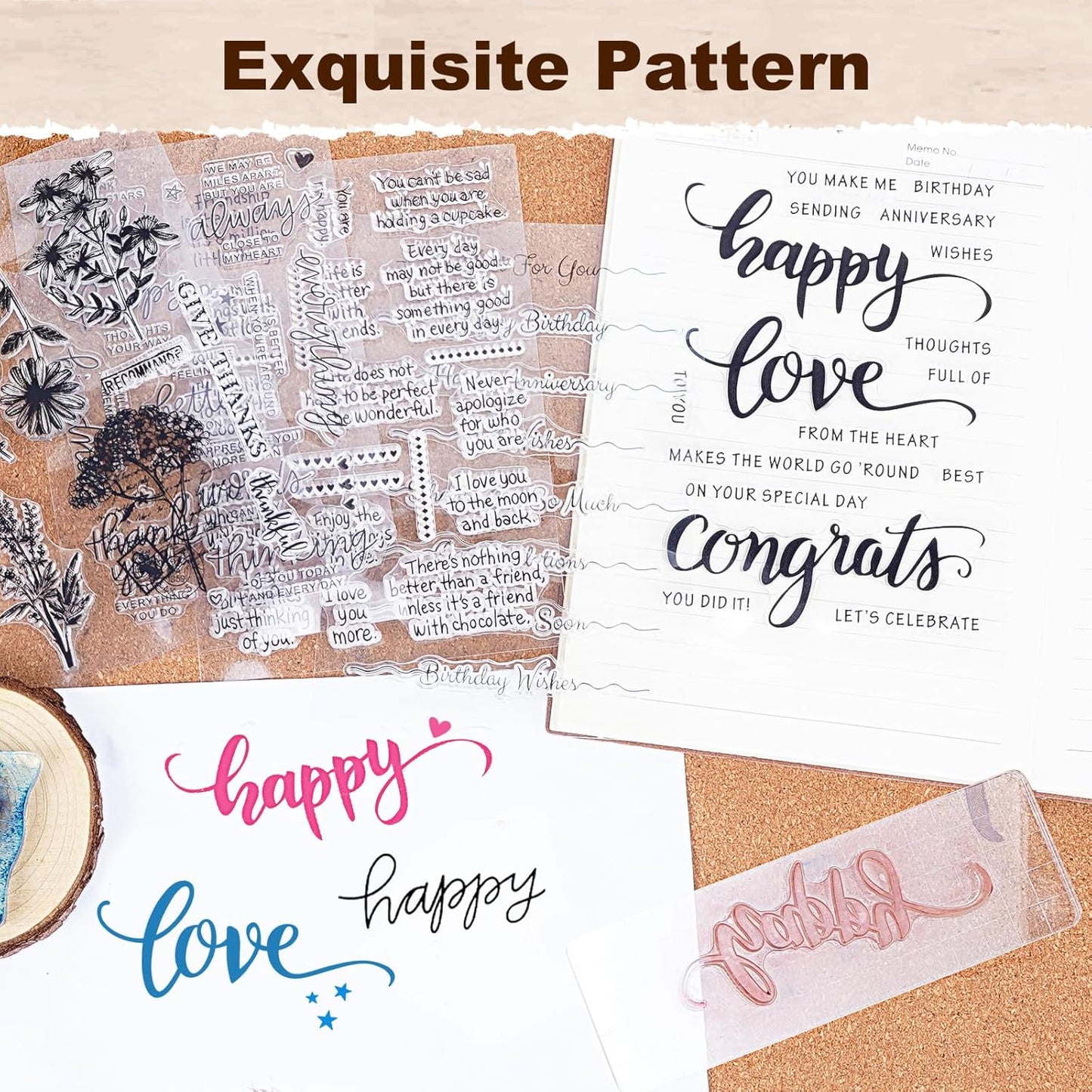 UCEC 4 Sheets Words Clear Stamps in Classic for Card Making Silicone Stamp with Scripture Greeting Words Pattern for Valentines Holiday Birthday Card and Scrapbooking Journal, Christmas Stamps