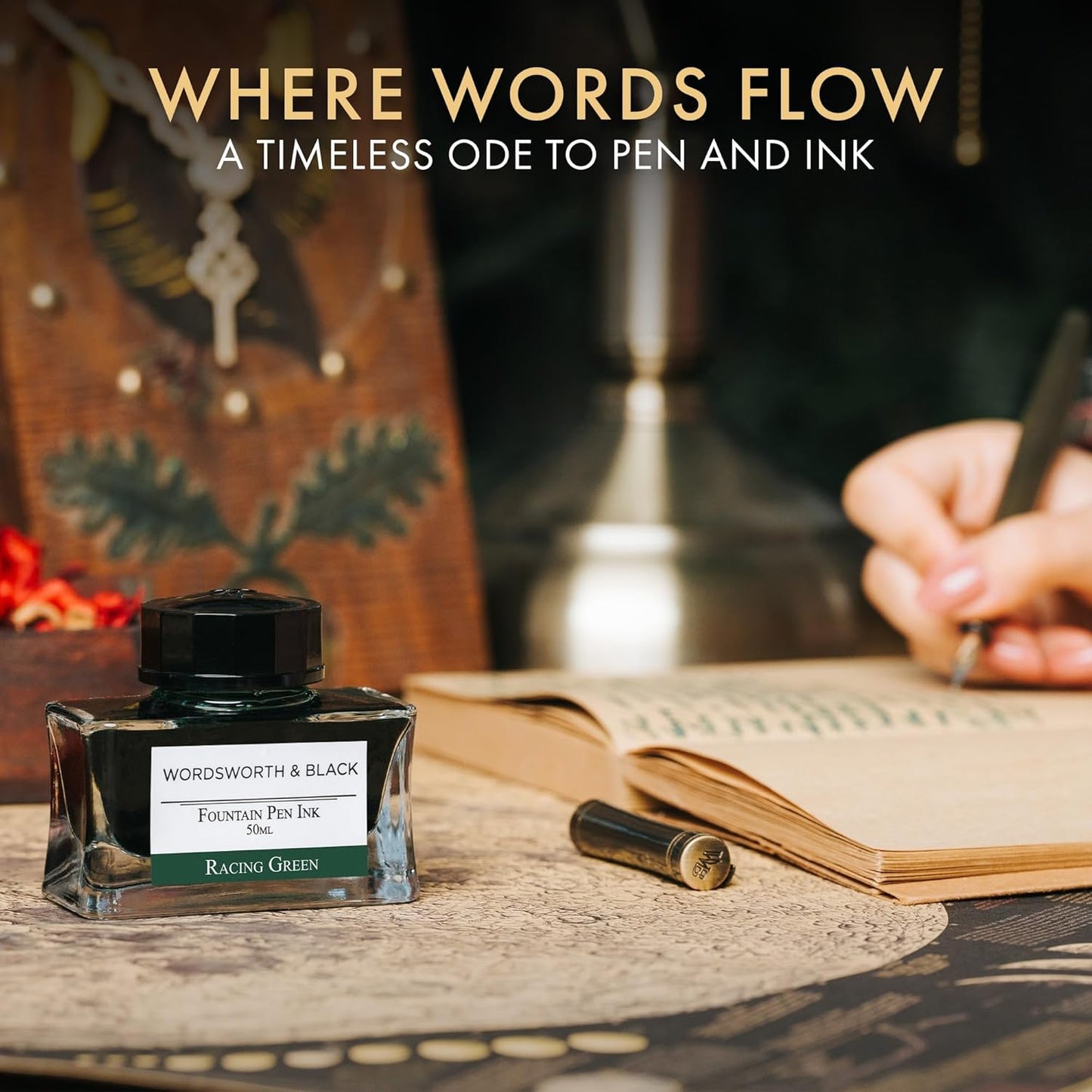 Wordsworth and Black Fountain Pen Ink Bottle (50 ml) Premium Luxury Edition, [Racing Green] Fountain Pens Bottled Ink; Classic Designed Bottle Smooth Flow 50 ml