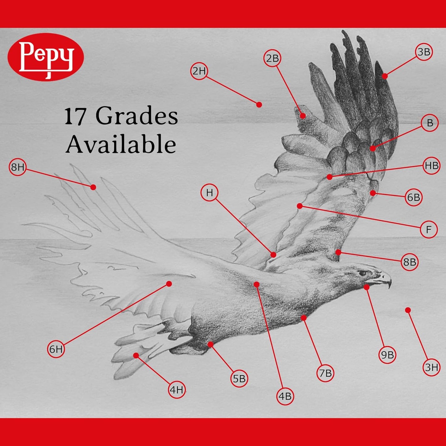 Pepy Graphite Professional Drawing Pencils - Set of 12 4B Pre-Sharpened Black Lead Pencils; Perfect for Drawing, Sketching and Shading, Graphic and Fine Art