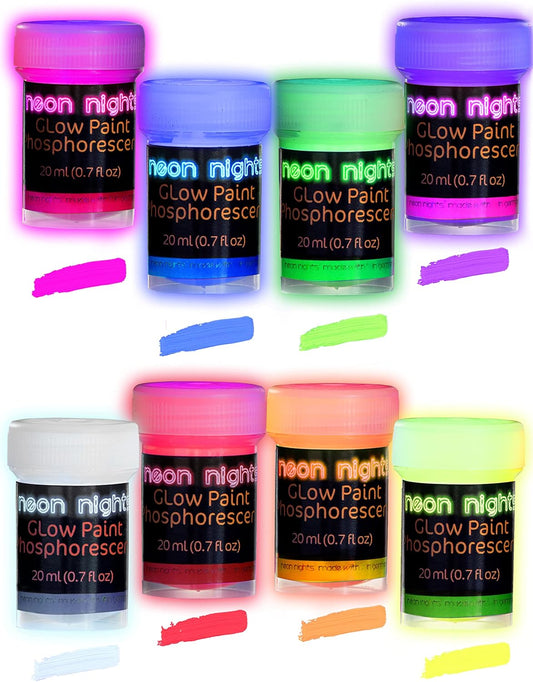 neon nights Glow in The Dark | Luminescent | Phosphorescent | Self-Luminous Paint - Set of 8