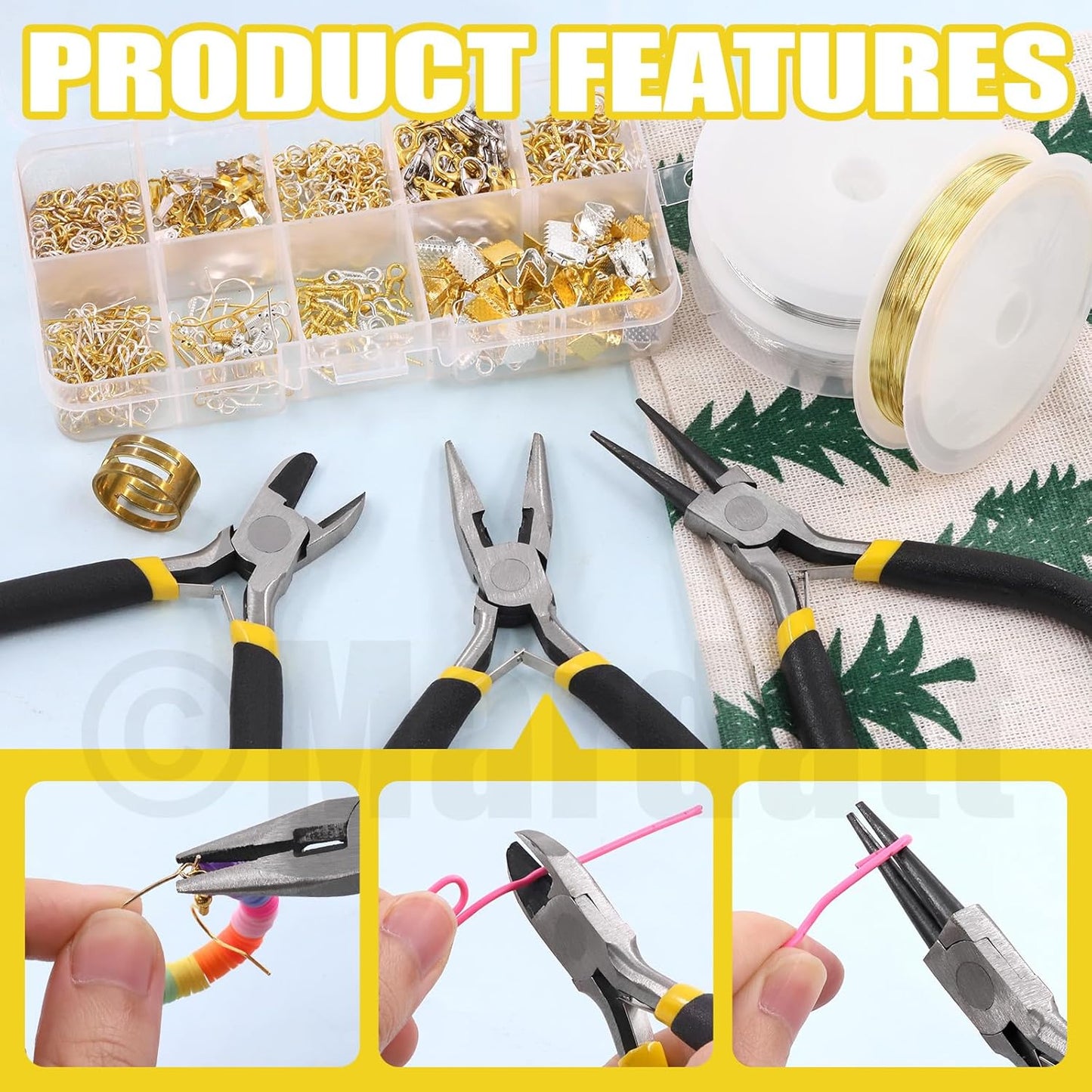 Mardatt 950Pcs Jewelry Making Supplies Kit - Includes Pliers, Wires, Jump Ring Opener, Tweezers, Awl & Accessories for Making & Repair