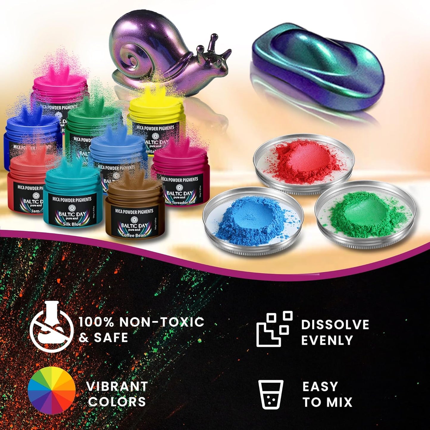 BALTIC DAY - Mica Powder, 75 Colors - 5 Chameleon Mica Powder for Epoxy Resin - Colorshift Mica - Resin Colorant for Lip Gloss, Soap Making, Candle, Nail, Bath Bomb, Paint, Car Freshies