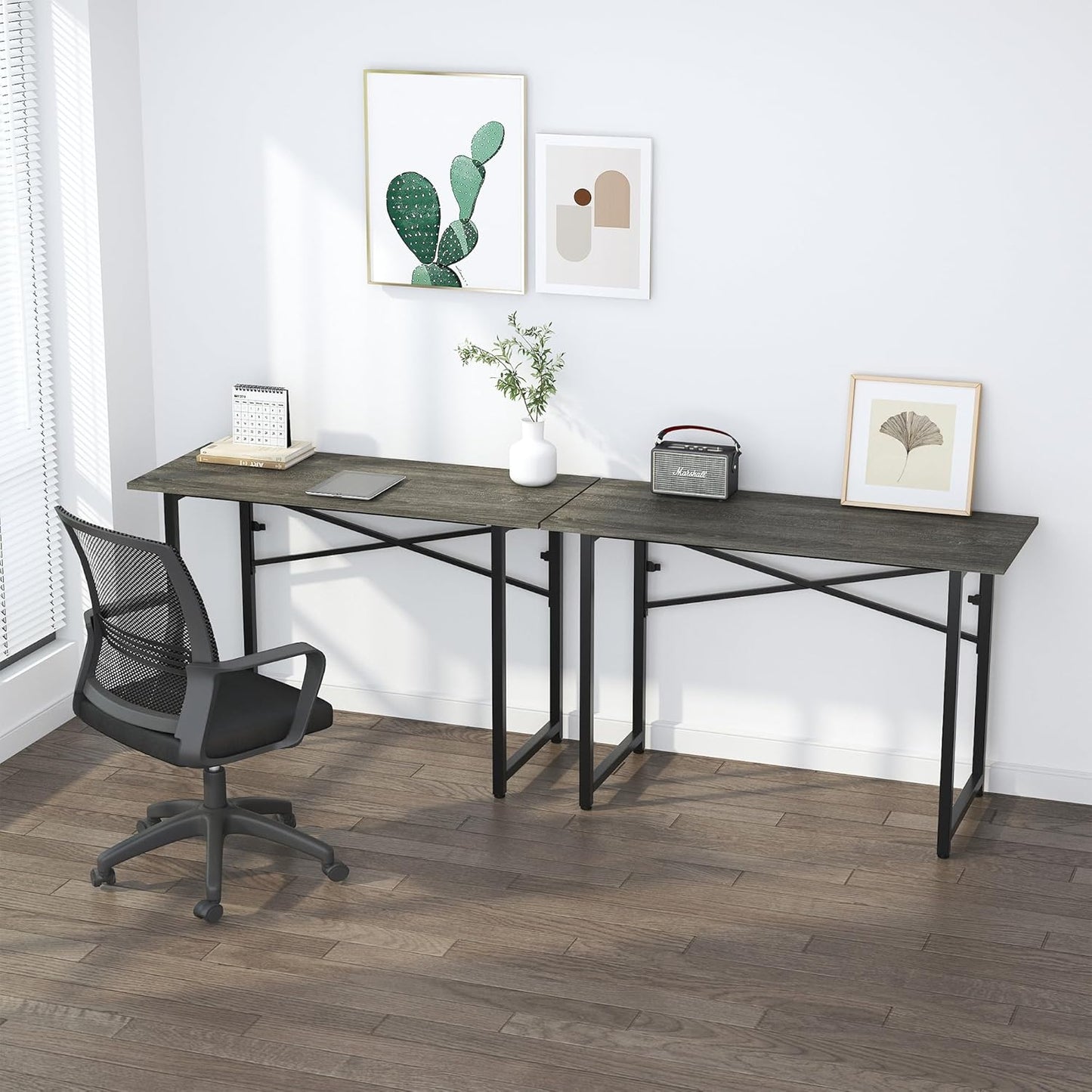 47 inch Folding Desk, Writing Gaming Computer Camping Table, No Assembly Required Home Office Desk, Black Oak