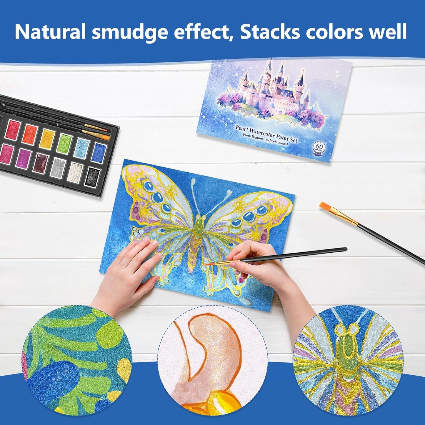 Mini Glitter Watercolor Paint Set with Paper, 12 Colors Shimmer Metallic Watercolour Painting Sets, Solid Pearl Water Color Paints for Adult, Kids(3ml 12 Colors)