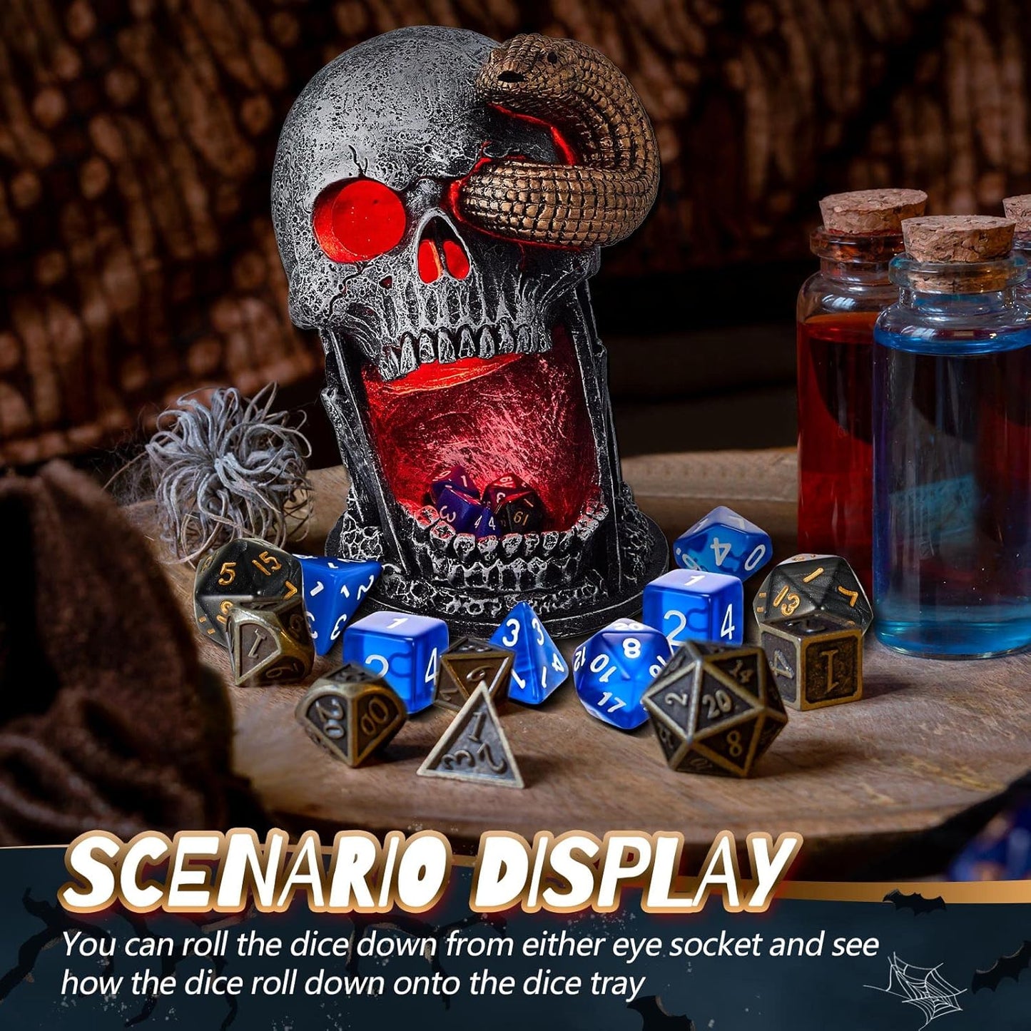 Dice Tower Skull Dice Tower Dice Roller with LED Light Dice Skull for Tabletop Roleplaying Game, Included Button Battery