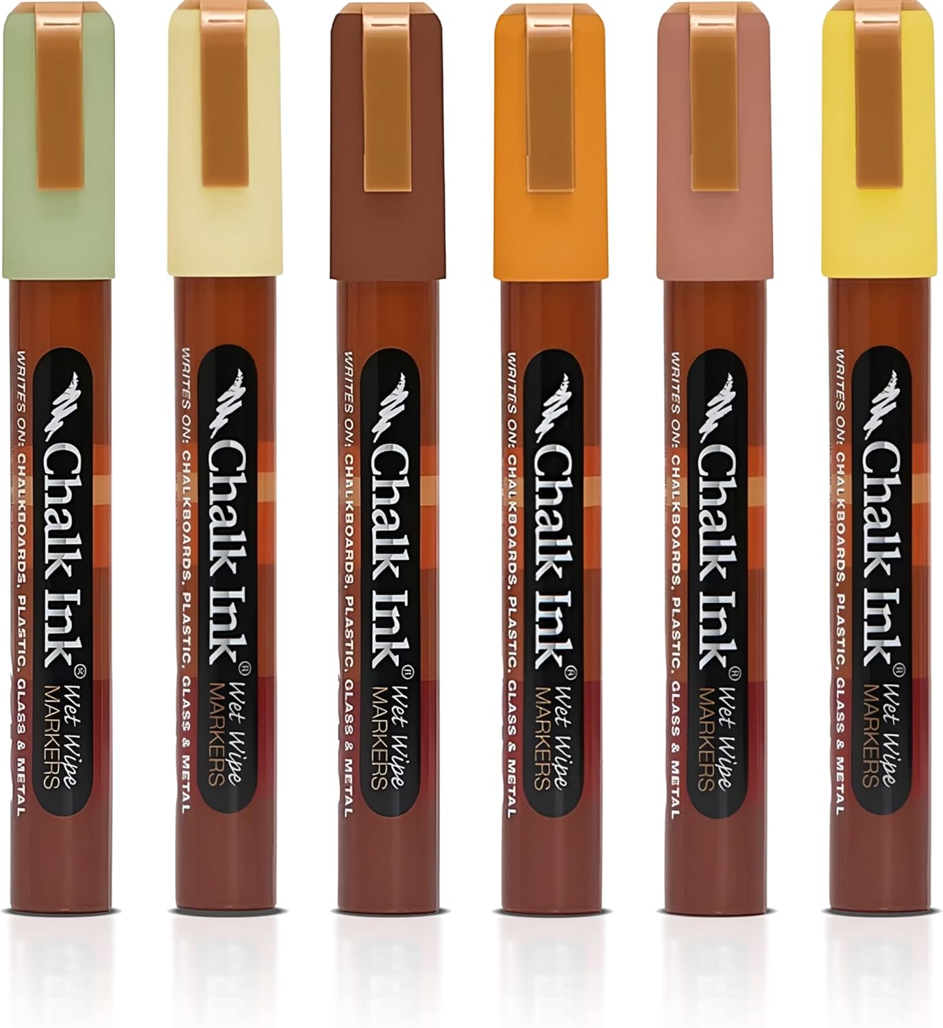 Chalk Ink Chisel Tip Wet Wipe Chalk Markers (6mm, Fall-Lala-Lala, 6 Pack)