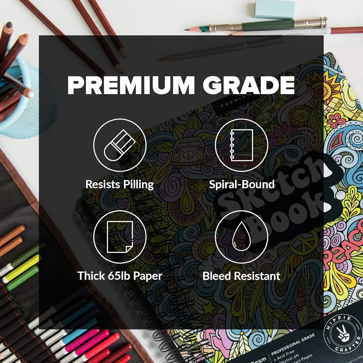 Marker Sketch Book Pack, 9 x 12 Inches Spiral-Bound Sketchpad, 2 Pads, 100 Sheets, 65lb Paper for Drawing and Markers, Ideal for Adults and Artists