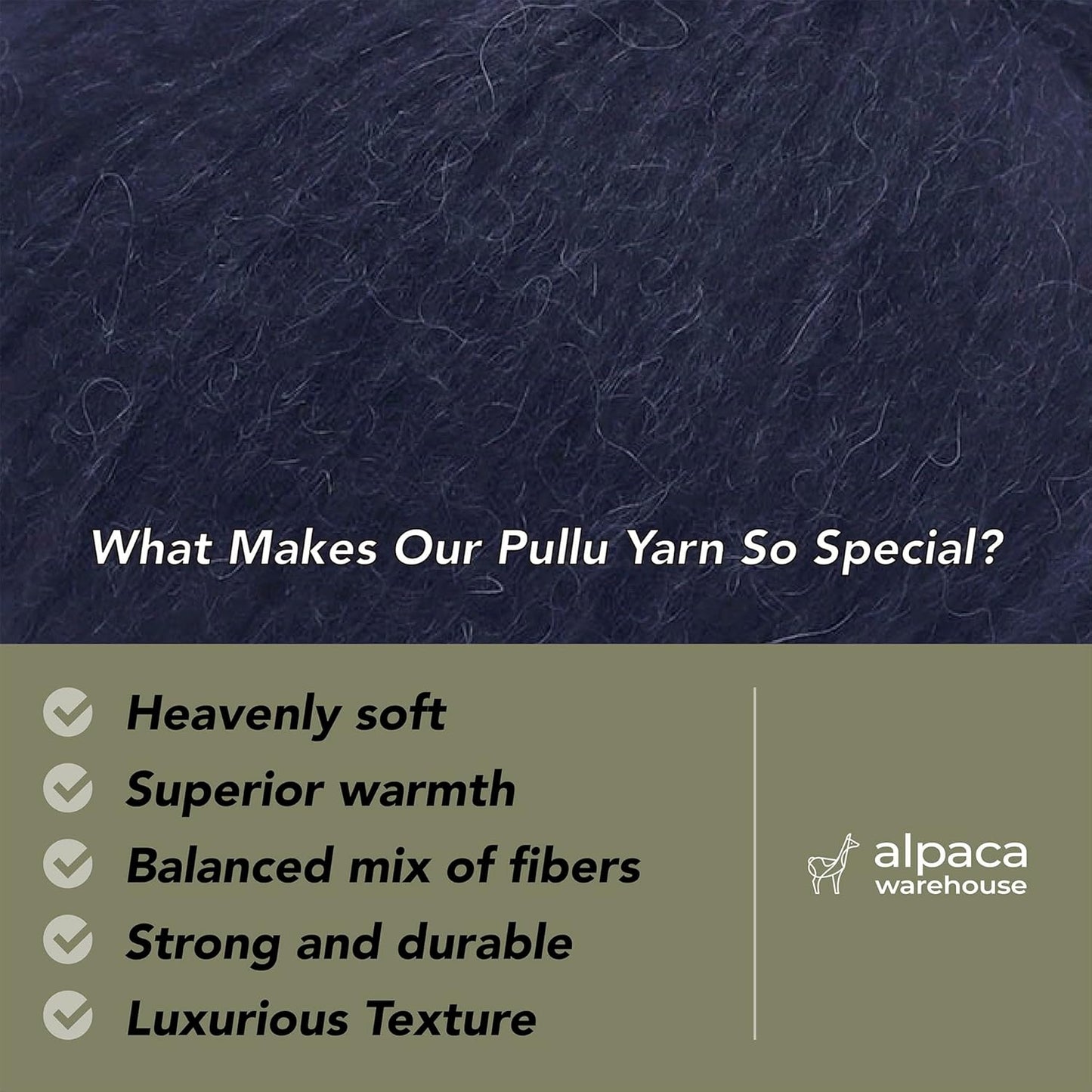 Pullu - Baby Alpaca Merino Wool Yarn Set of 3 Skeins (150 Grams) Worsted Weight - Sourced Directly from Peru - Heavenly Soft and Perfect for Knitting and Crocheting (Navy Blue)