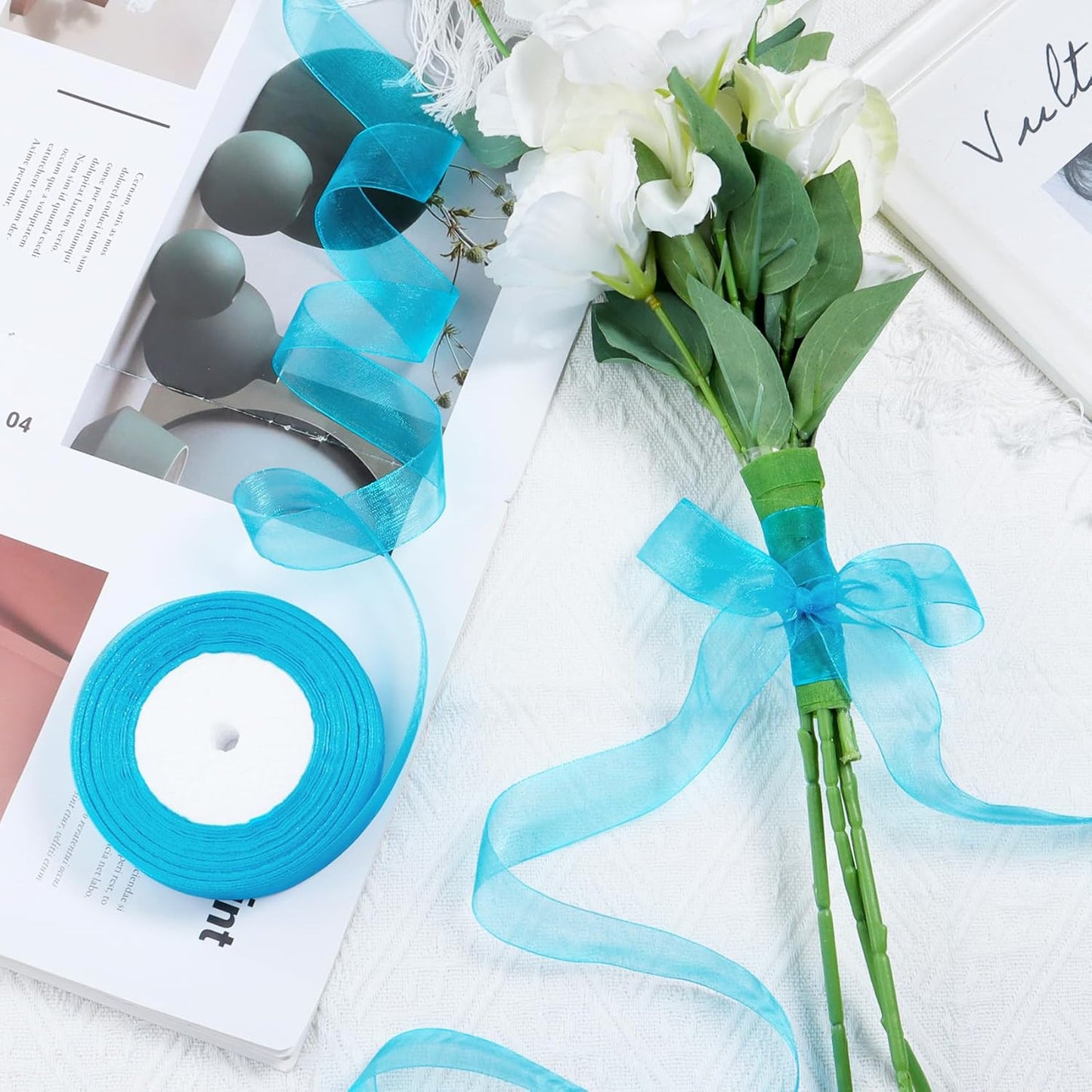 Ribbon for Gift Wrapping 3/4 inch Teal Sheer Organza Ribbon for Flower Bouquet Tulle Thin Chiffon Ribbons for Wedding Invitations Christmas Halloween Presents Decorations Crafts 50 Yards