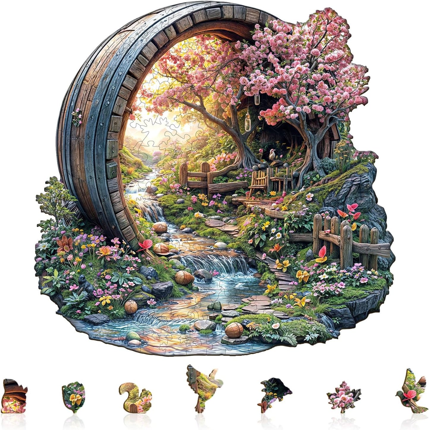 Wooden Puzzles for Adults, Spring Flower Wooden Jigsaw Puzzle for Adults, 200 Piece Unique Animal Shape Wood Puzzles Adult, Birthday Party Gifts for Friends & Family Game Home Decor (M-11.4 * 11.2in)