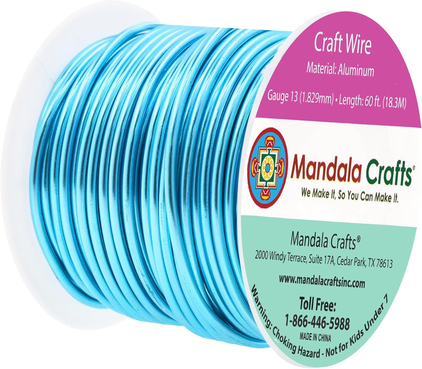 Mandala Crafts 13 Gauge Anodized Aluminum Craft Wire for Jewelry Making - 60 FT Colored Flexible Vivid Sky Blue Wire - Bendable for Bonsai Armature Crafting Sculpting