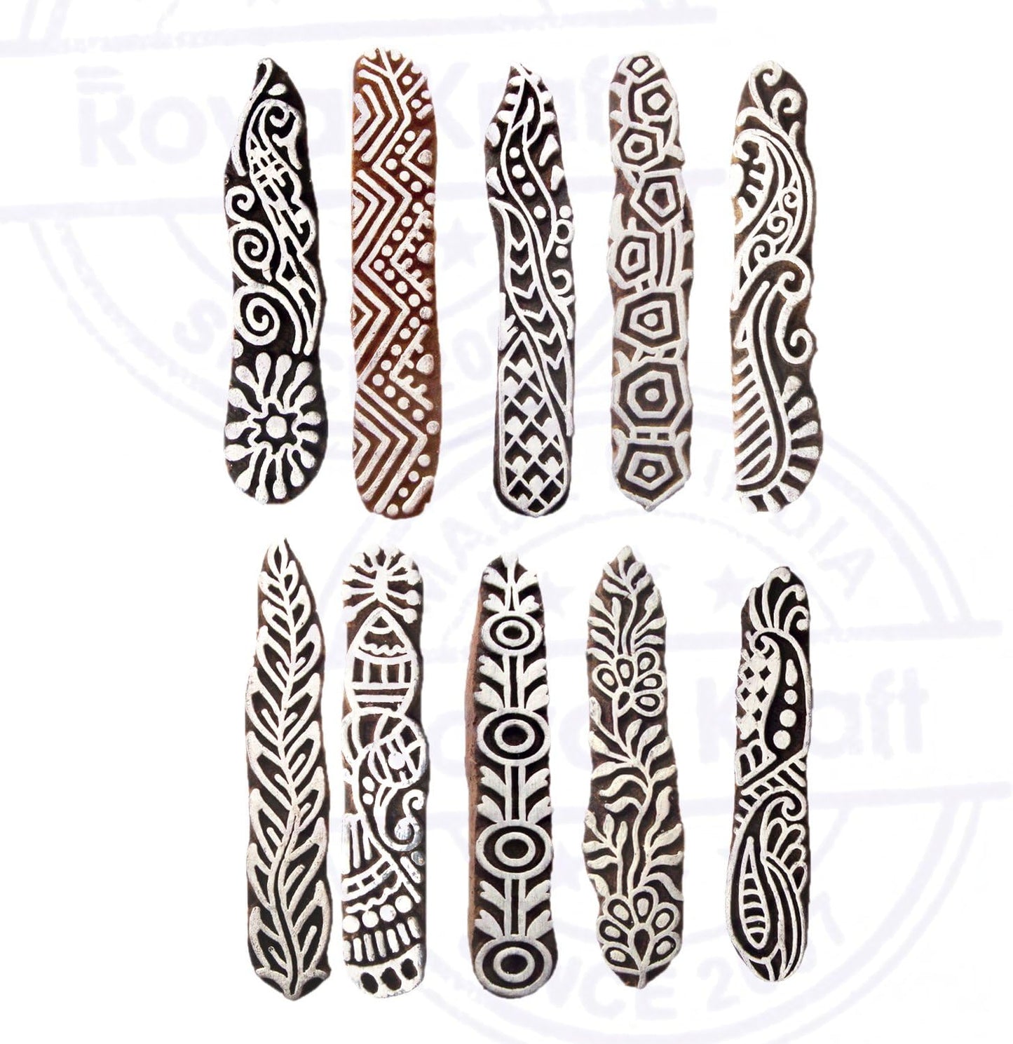 Royal Kraft Textile Wooden Blocks Innovative Border Design Printing Stamps (Set of 10) Htag2160