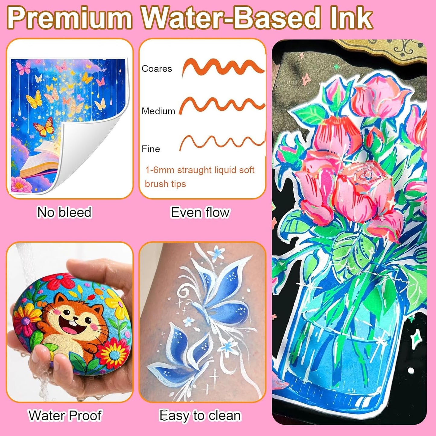 72 Colors Dual Tip Acrylic Paint Markers，Waterproof, Non-Toxic, Odorless Acrylic Markers Pens，Paint Pens & Paint Markers for Rock, Wood, Glass, Stone, Canvas, Ceramic, Fabric and Paper Painting