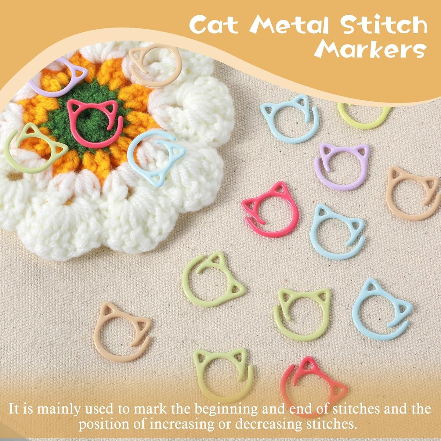 36Pcs Cat Stitch Markers for Crocheting, Cat Metal Crochet Stitch Marker Ring, Multicolor Knitting Stitchs Markers for DIY Weaving Knitting Sewing Tools
