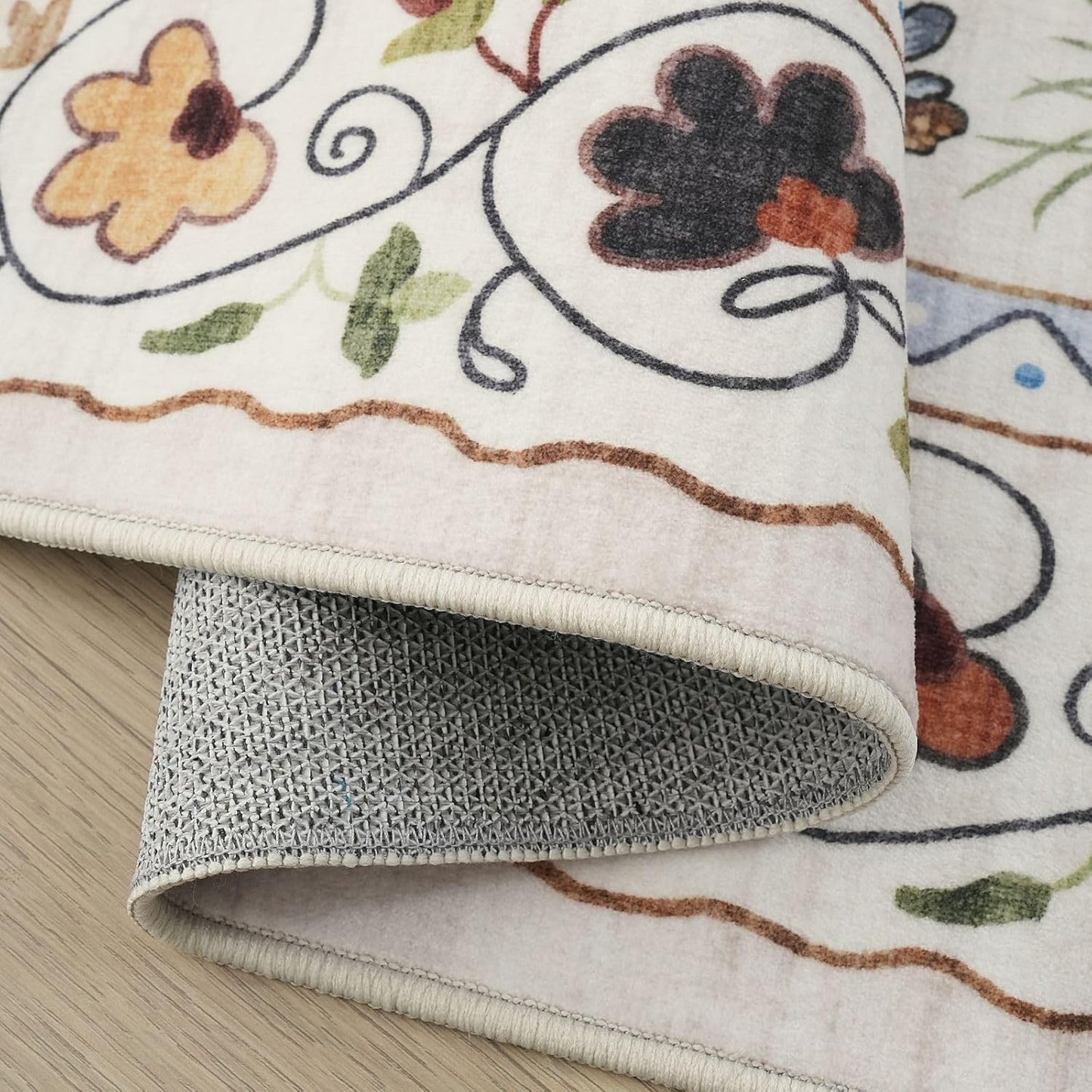 Rugcomf Runner Rug for Kitchen Non Slip 2'x6' Washable Rugs with Rubber Backing Soft Floral Animal Cat Carpet for Kitchen Laundry Bedroom Bathroom, Beige
