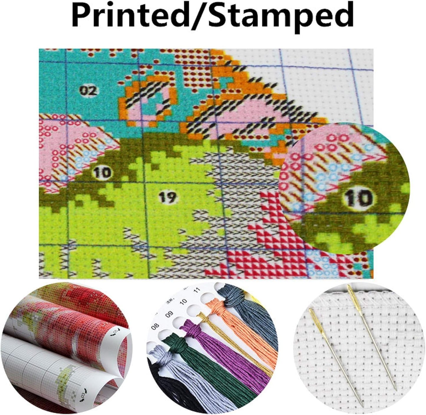 Dimensean Stamped Cross Stitch Kits Full Range of Embroidery Patterns Starter Kits for Beginners Adult or Kids DIY Cross Stitches Needlepoint Kits 11CT-Tiger Wreath 17.7x17.7 inch