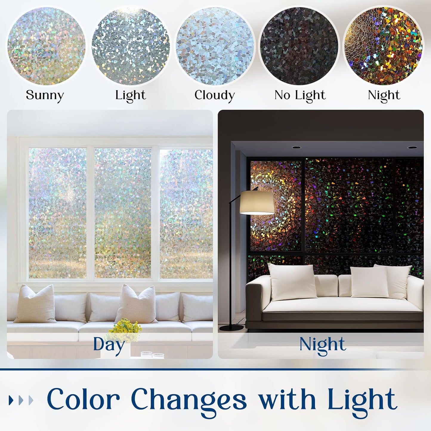 Haton Window Privacy Film, Rainbow Stained Glass Window Clings, 3D Decorative UV Sun Blocking Sticker, Removable Static Cling Heat Control Tint for Home Door, 17.5" x 157.4" Non-Adhesive