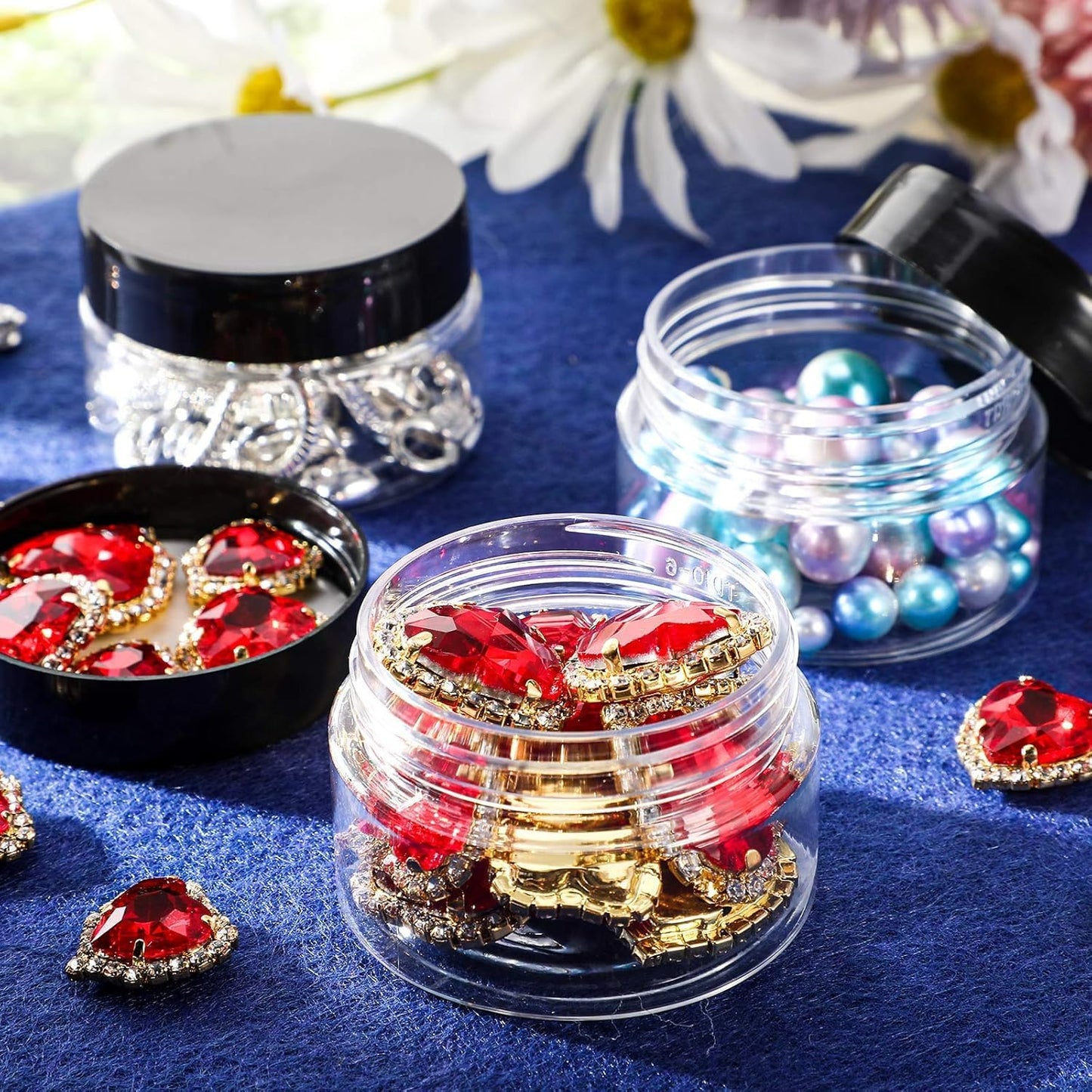 12 Pack 5 OZ Plastic Container Jars with Lids Round Clear Travel Cosmetic Container Jars for Toiletries, Lotion, Cream, Ointments, Makeup, Rhinestone, Samples, Kitchen Storage(Black, 5 OZ)