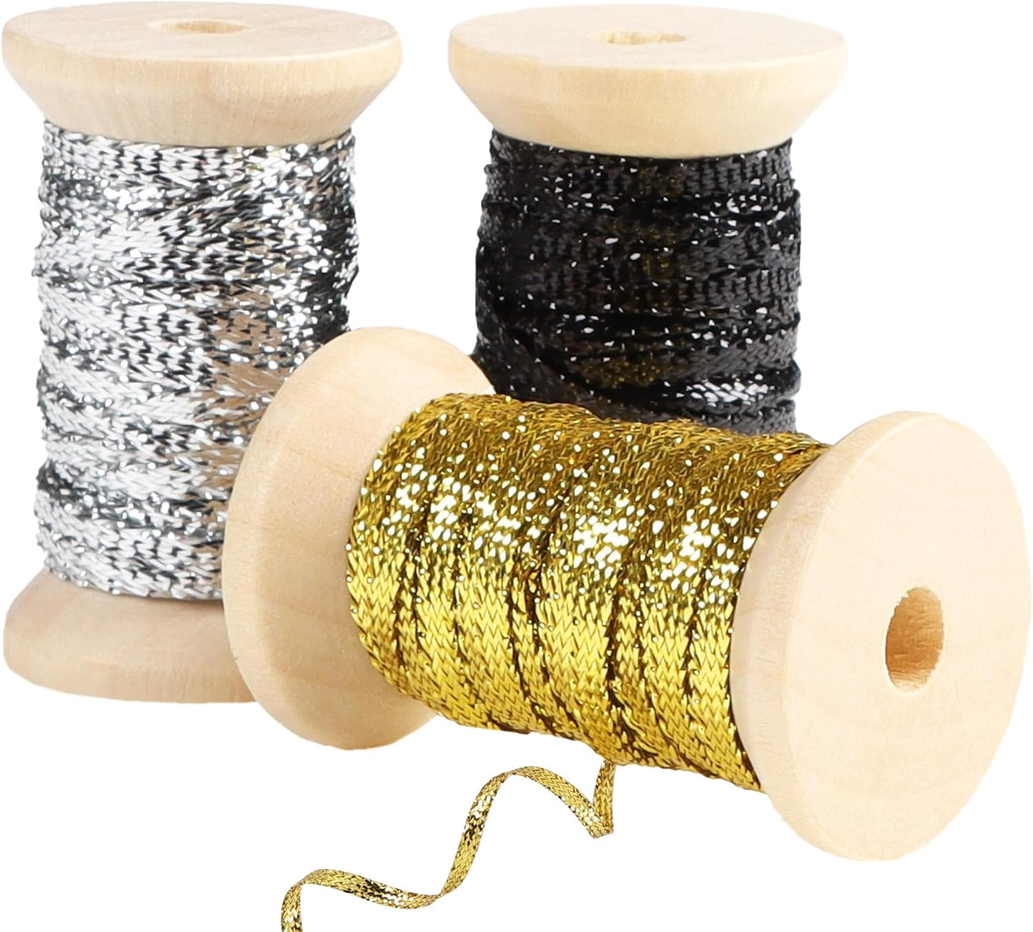 Gold&Silver Set Thin Ribbon 1/8 inch Metallic Braided Double Faced Ribbons Curling Ribbons For Balloon String Crafts Gift Wrapping Party Wedding Christmas Ornaments Decoration 7 Yard x 3 Rolls