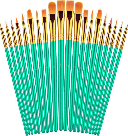 Paint Brushes Set, 20 Pcs Paint Brushes for Acrylic Painting, Oil Watercolor Acrylic Paint Brush, Artist Paintbrushes for Body Face Rock Canvas, Kids Adult Drawing Arts Crafts Supplies, Green