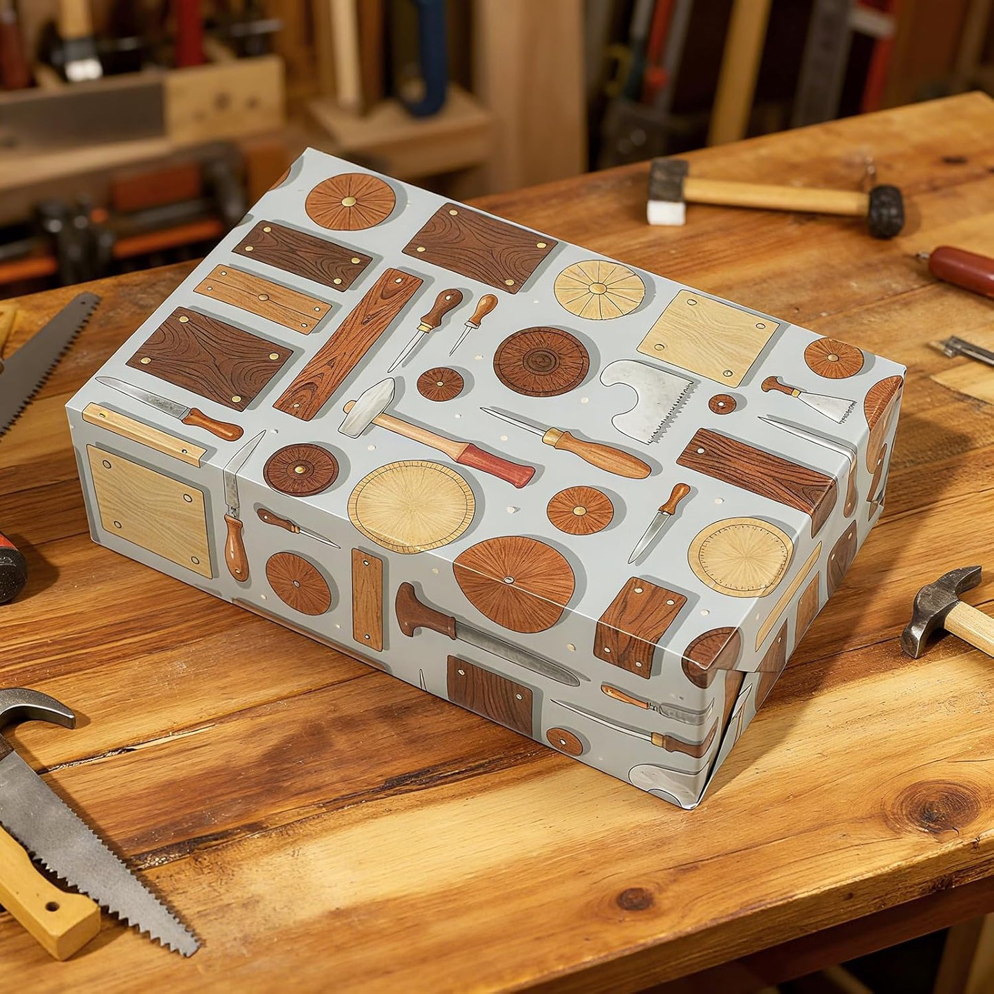 Pineraap 12 Sheets Carpenter Wrapping Paper, Woodworking Tools & Craftsman Printed Gift Wrap Decorative Craft Paper for DIY Projects, Birthdays, Father's Day, or Handyman Celebrations, 20 x 28 inch