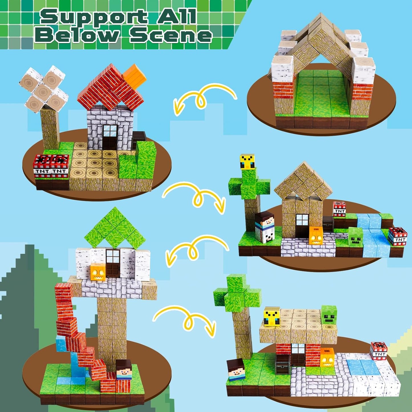 Magnetic Blocks-100PCS Magnetic Building Blocks Magnet Cube Toys Stacking, Build Forest World Set, STEM Montessori Sensory Toys for Kids Boys Girls Age 3 4 5 6 7 8 9 10 Birthday Gifts