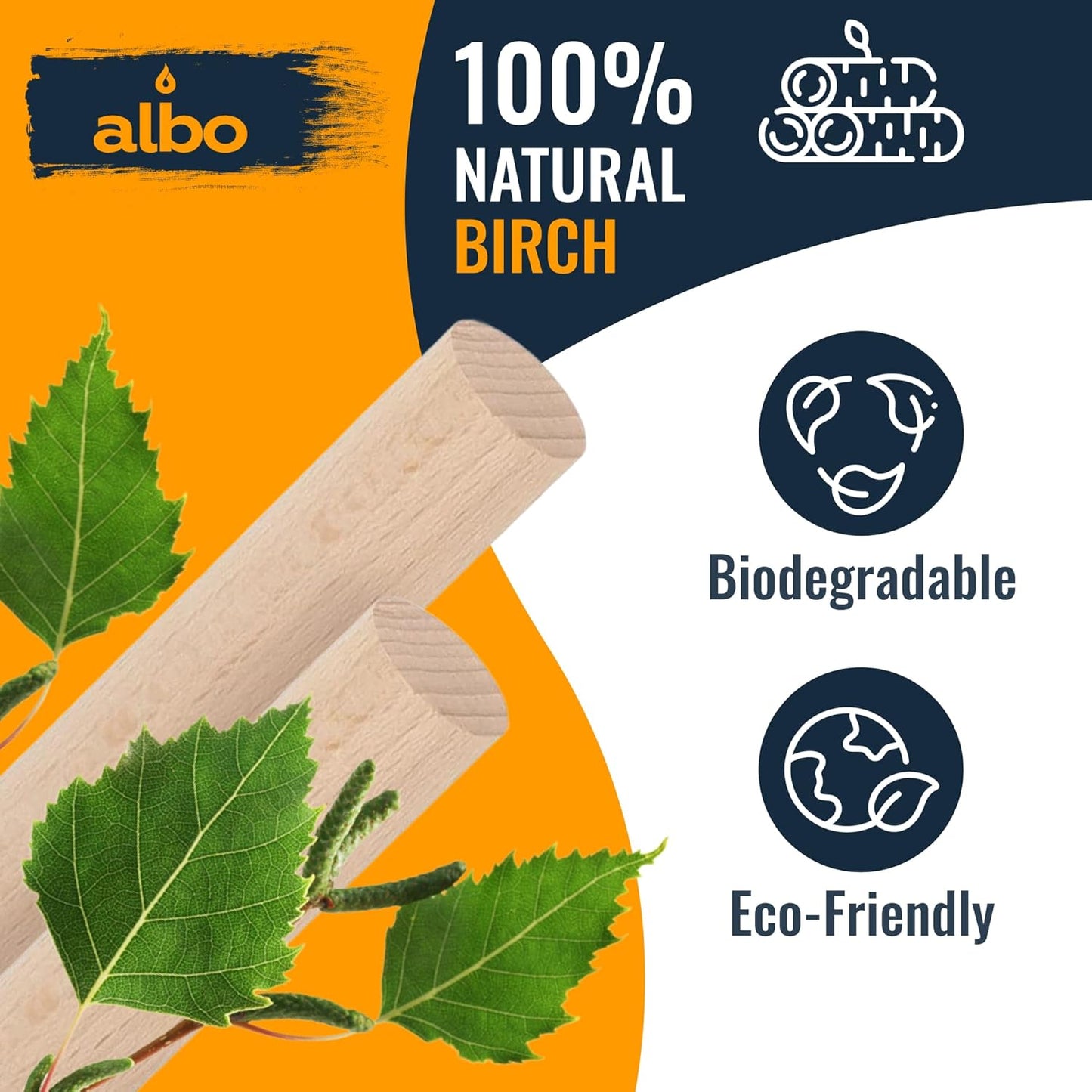 ALBO 1" x 48" Wooden Dowel Rods Set - 2 Pack Birch Natural Extra Long Hardwood Craft Sticks Stair Rails Supports Garden Structures Smooth Sanded Finish Woodworking Material DIY Furniture