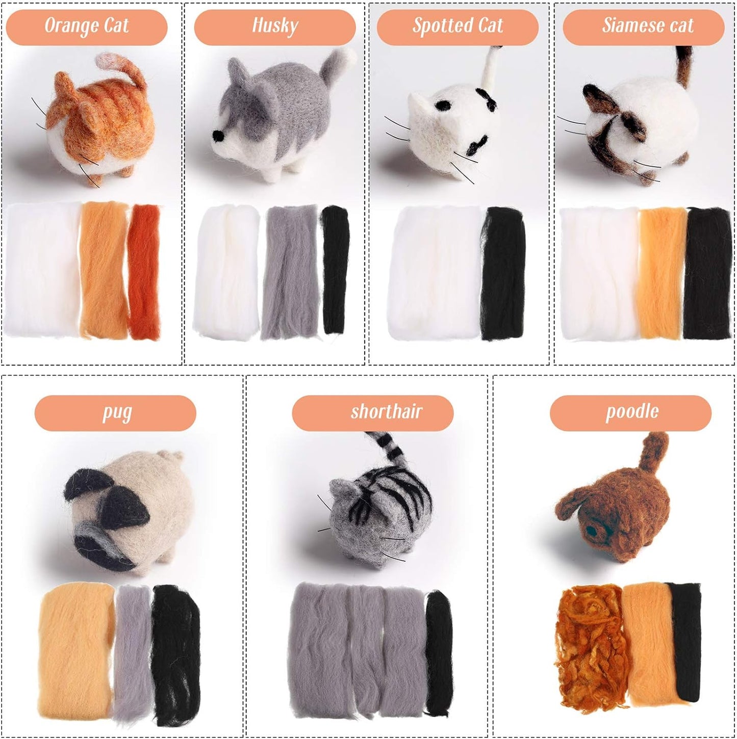 WILLBOND 10Pcs Needle Felting Kit Animals Doll Making Wool Needle Felting Starter Kit with Instruction DIY Handmade for Adult Friends Birthday Gift Home Decoration