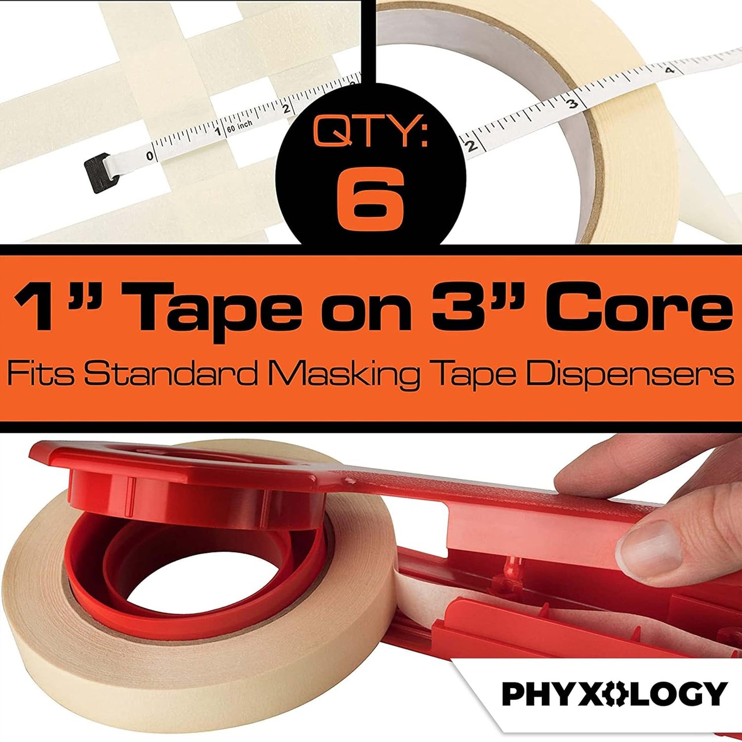 No-Residue 1 Inch, 60 Yard Masking Tape 6 Pk. Easy-Tear, Pro-Grade Removable Painters Tape Great for Home, Office, Commercial Contractor. Clean, Drip-Free Painting with Wide Crepe Paper Rolls