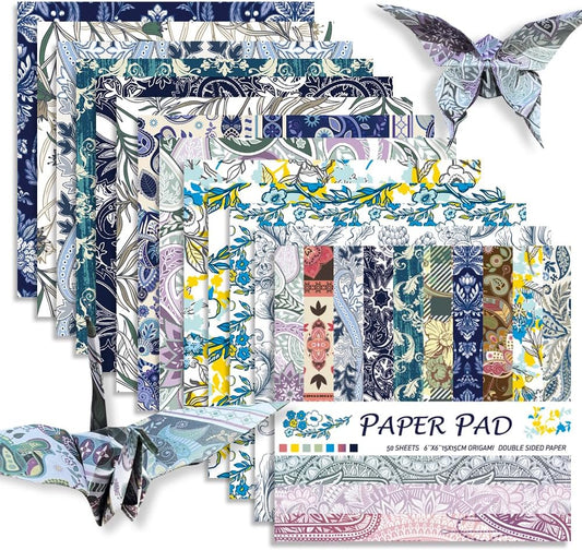 Square Origami Paper 6x6 Double Sided 50 Sheets 50 Colors 70GSM Origami Kit Japanese Chiyo Easy Fold Arts Crafts DIY Handwork Beginner Baroque