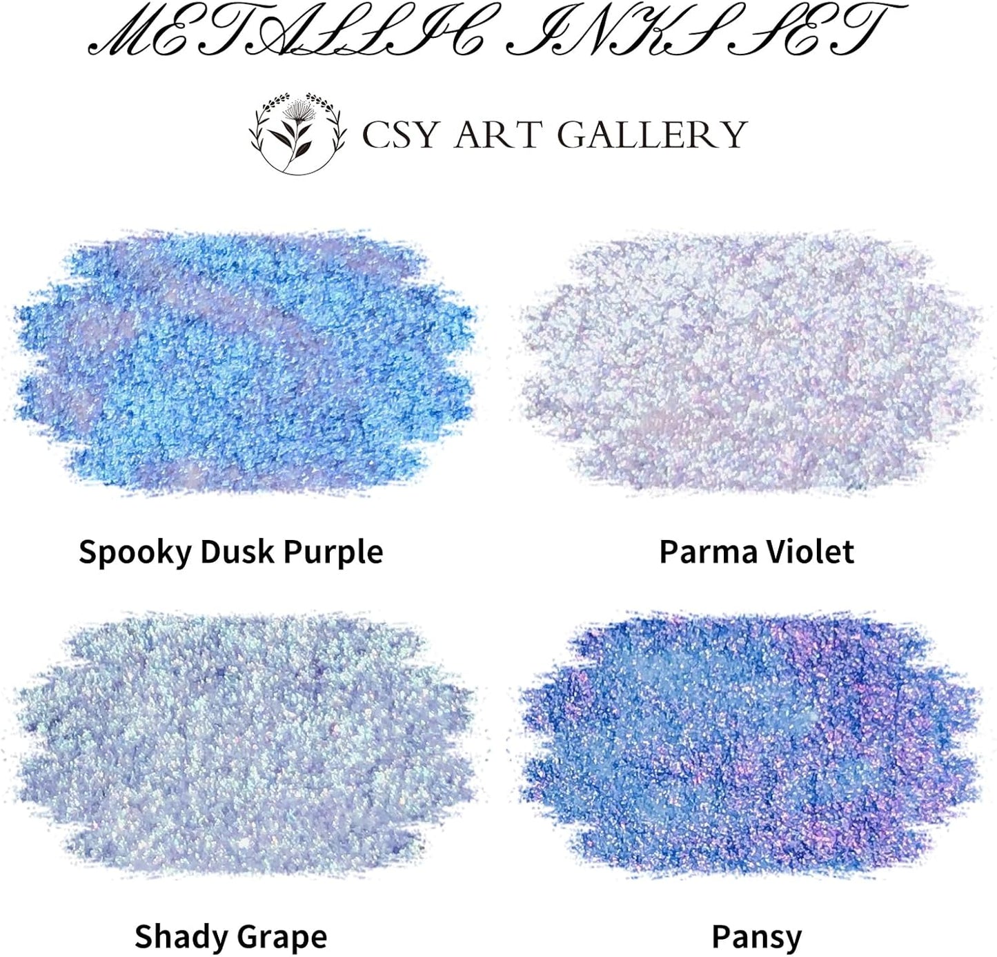 CSY art gallery Pearlescent Liquid Acrylic Ink Set Bottle -Shimmering Purple Permanent Calligraphy Inks-High Gloss,Metallic Paint for Crafts, Resin Art, DIY, Furniture, Wood (Lavender Manor Set)